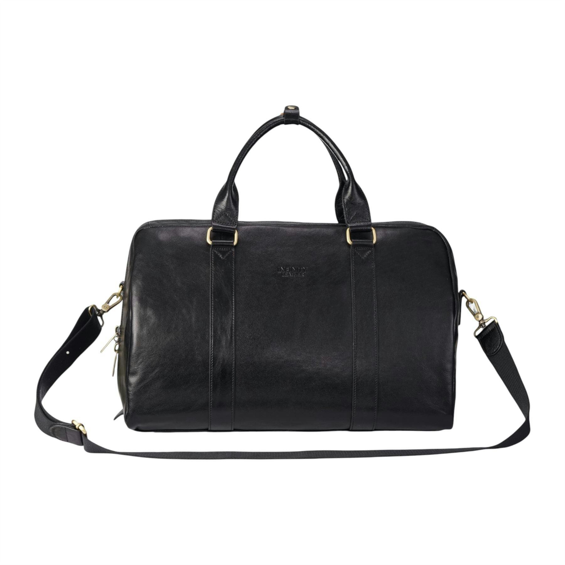 Infinity Leather Black Vintage Genuine Leather Holdall Duffle Gym Travel Bag - Atlas - 45 X 28 X 22.5 Cm