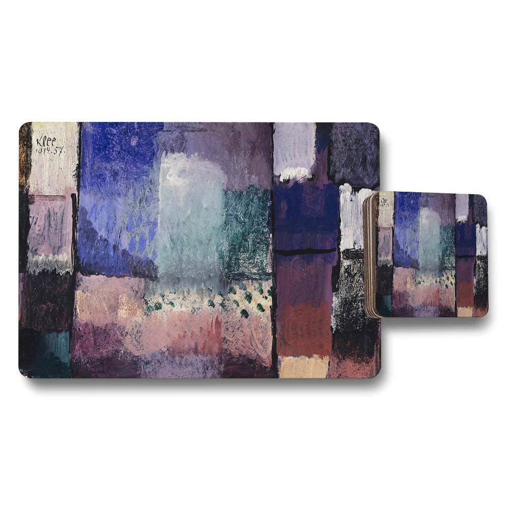 Benjamin Tate Design Purple/Blue Abstract Art Placemat And Coaster Set In Tones