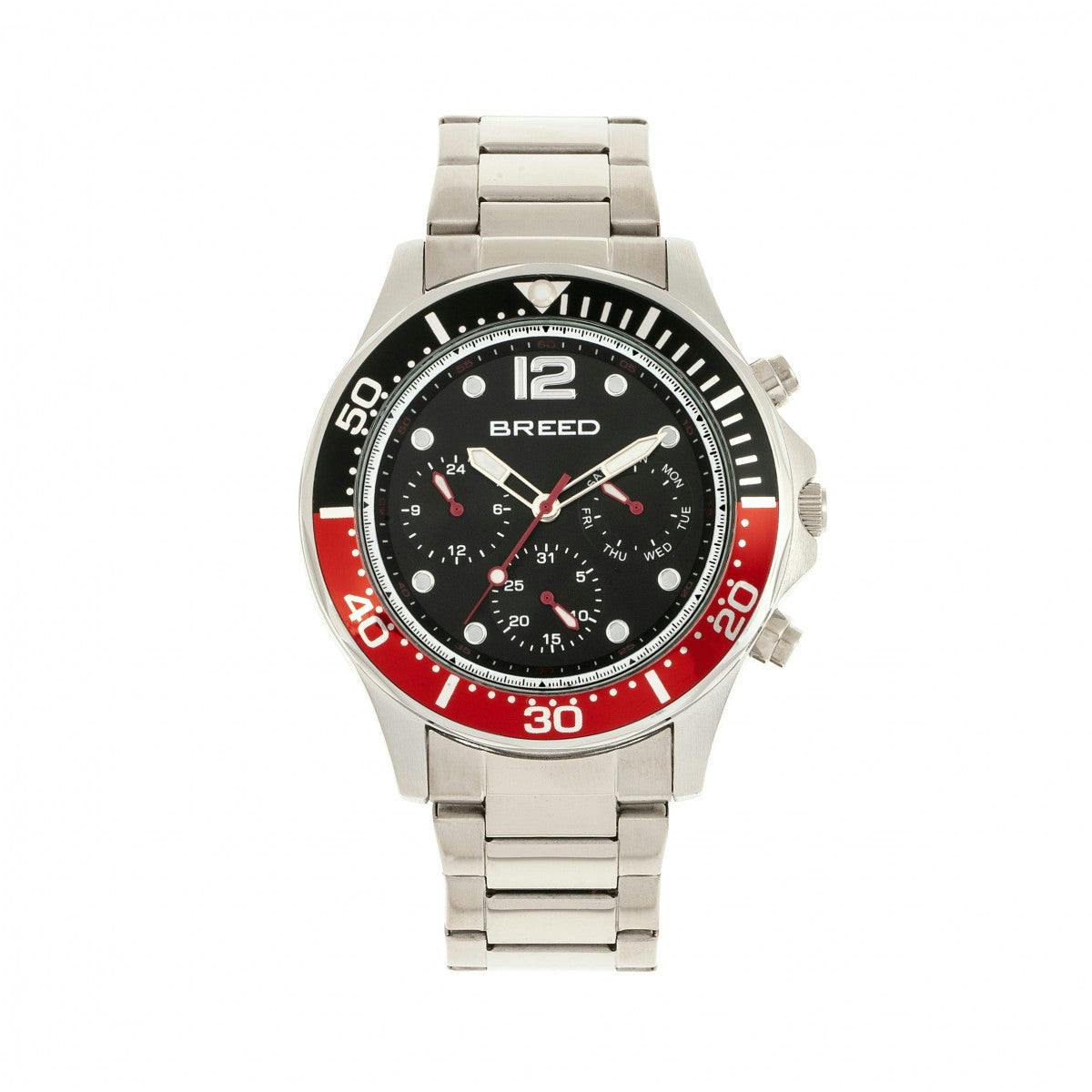 Breed Red/Silver Pegasus Bracelet Watch W/Day/Date