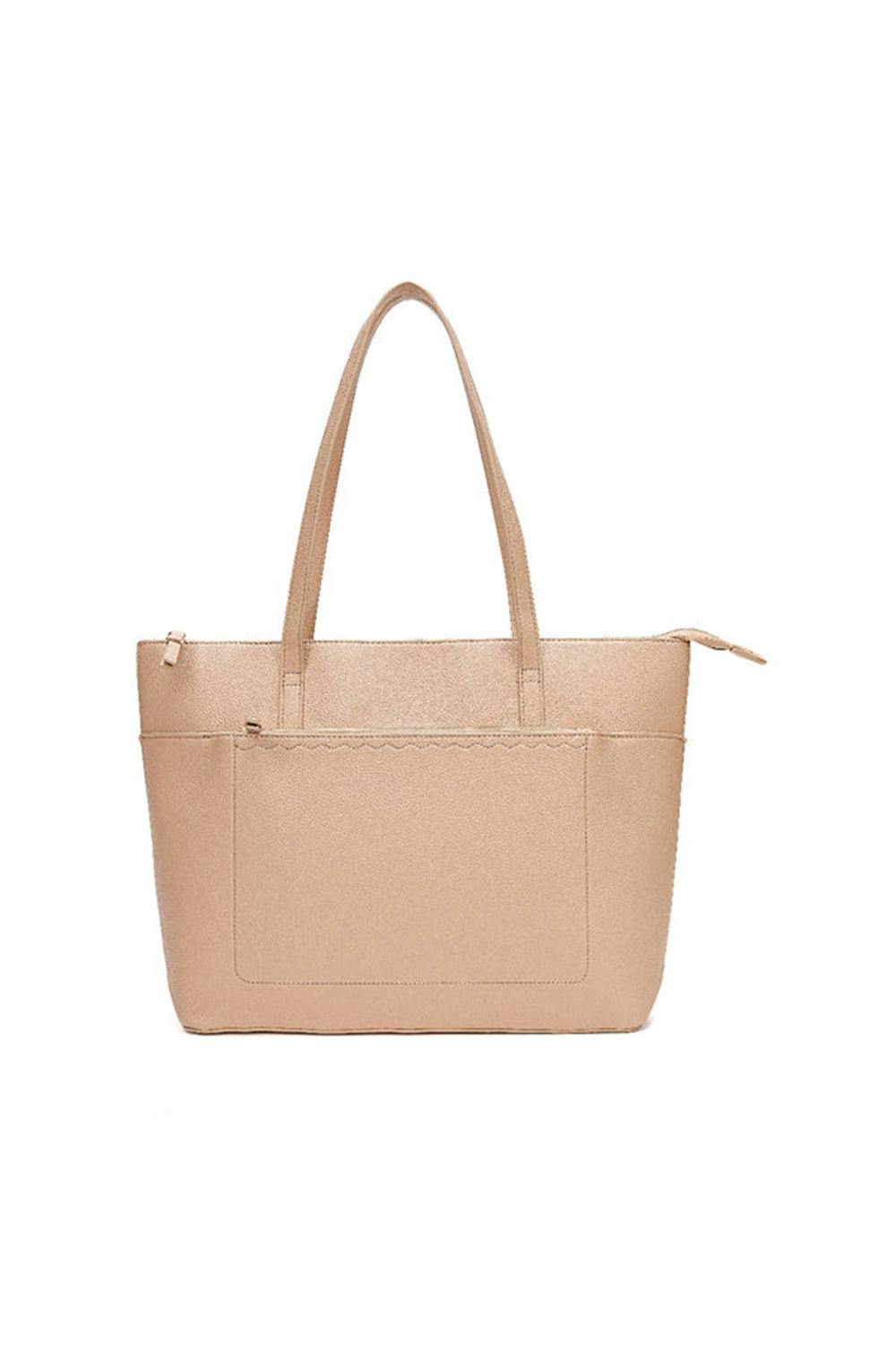 Pluspup Large Tote Shoulder Bag With Zipper Closure And Inner Pockets - Apricot