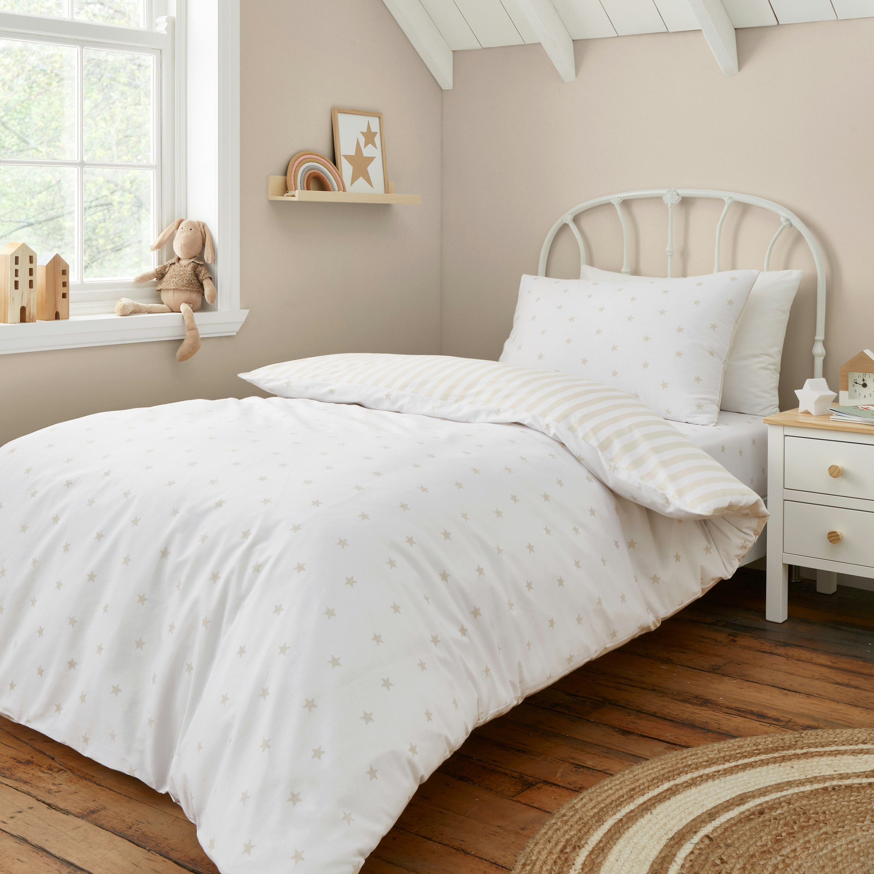 Bianca Mini Star & Stripes Reversible Cotton Duvet Cover Set Natural - Natural Double
