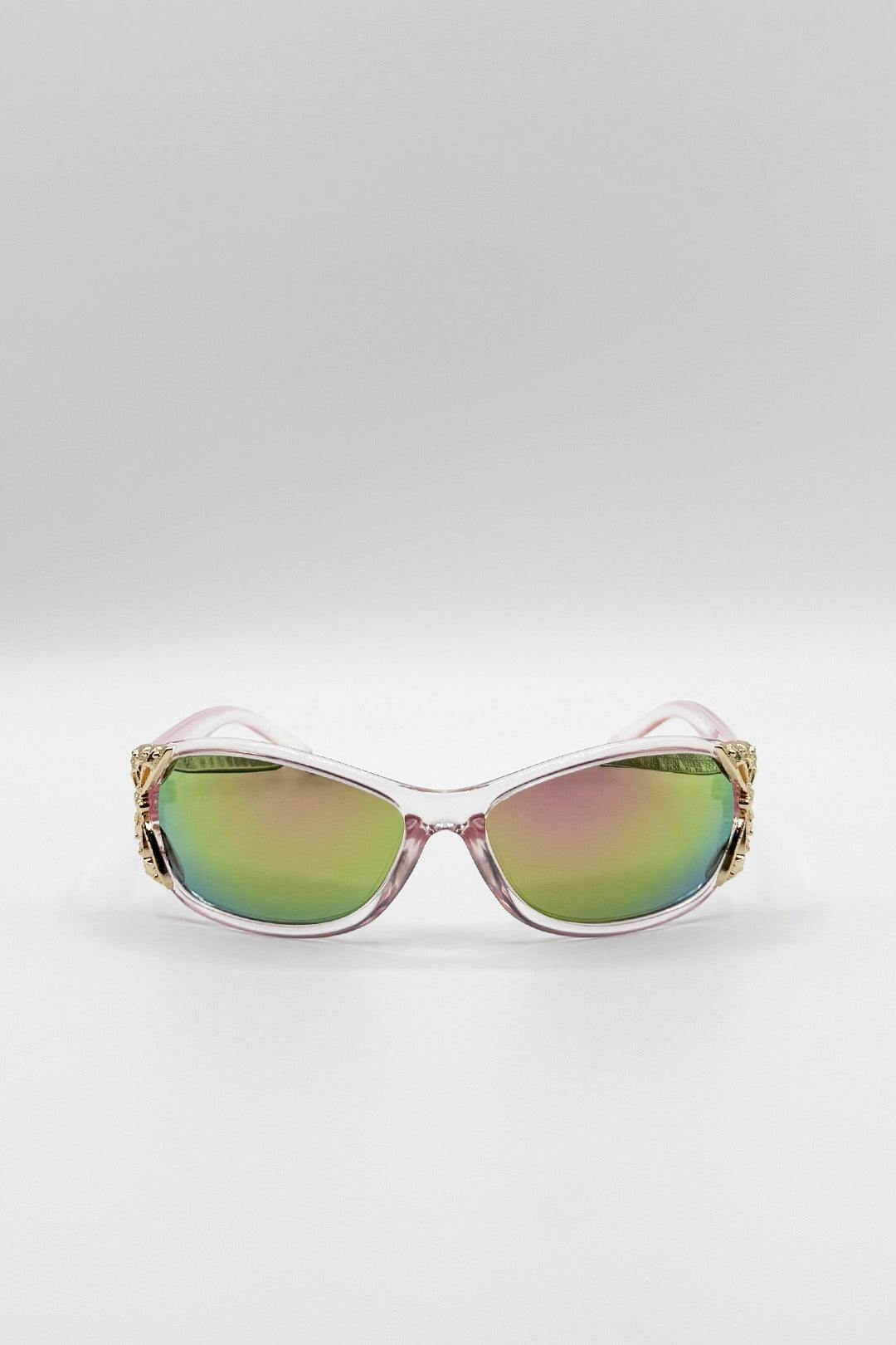 Svnx Pink Vintage Wrap Around With Butterfly Detail Sunglasses In Multi - One Szie