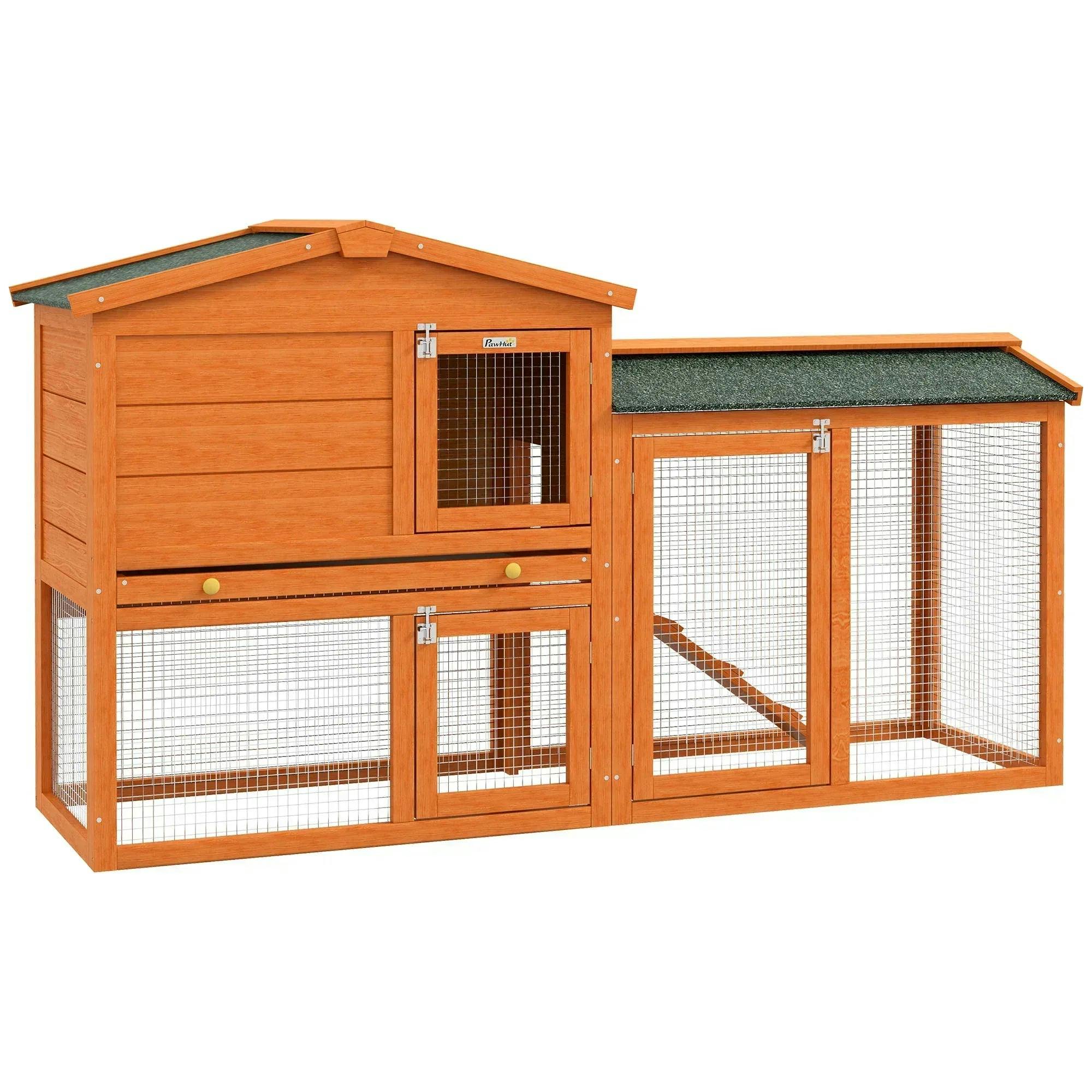 Bobobiy Orange Two-Tier Rabbit Hutch With Run, Ramp, Slide-Out Tray, For Garden