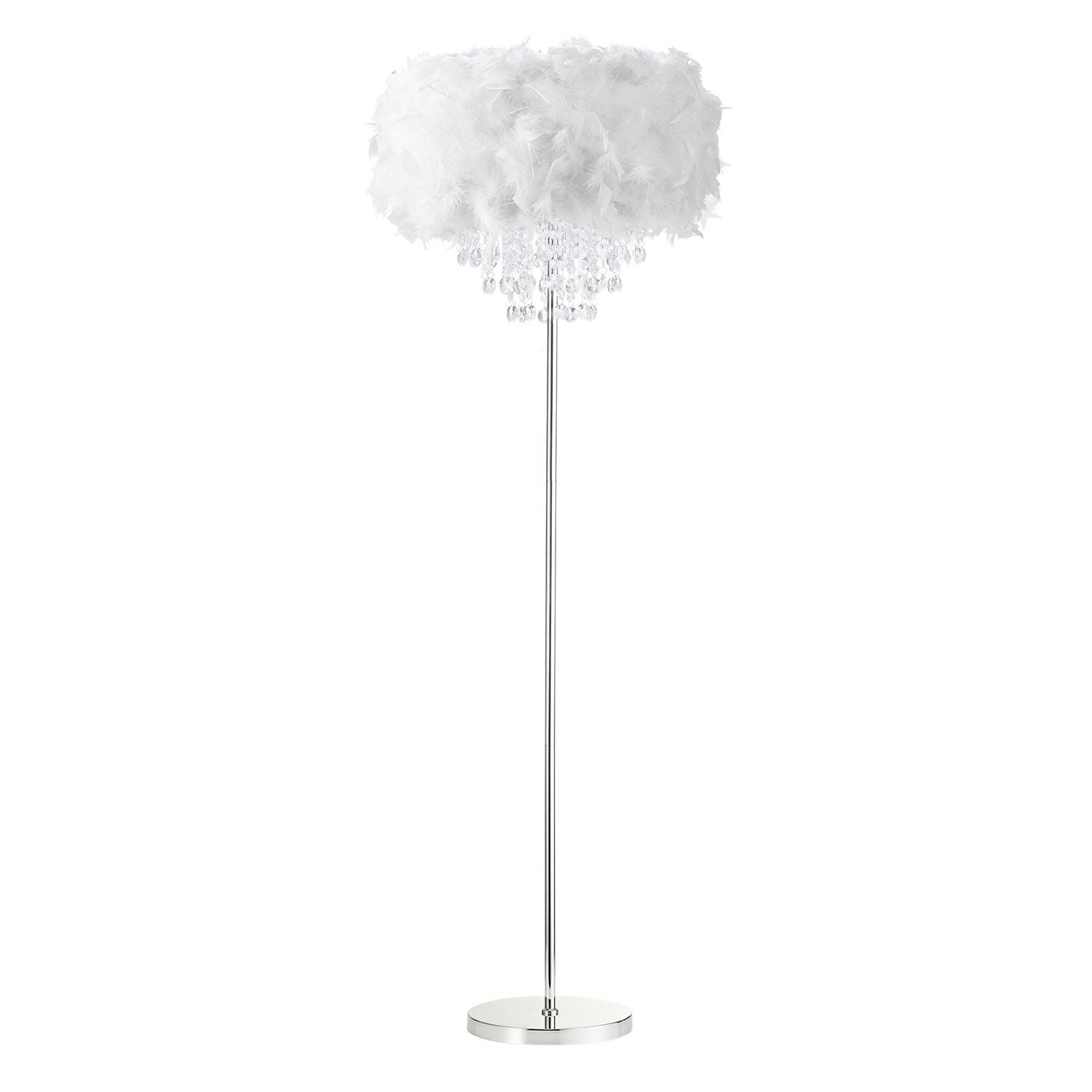 Rackhams White Modern Chandelier Style Feather Floor Lamp With Waterfall Drops 145Cm