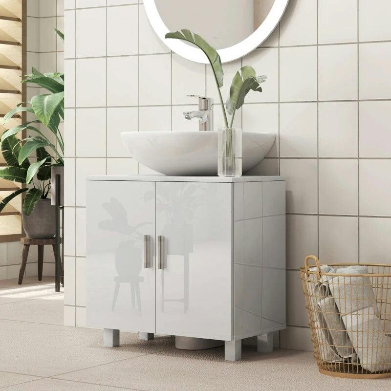 Homcom Unisex White Freestanding Bathroom High Gloss Under Sink Cabinet, - Image 5