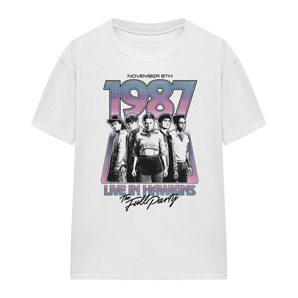 Stranger Things Women's White Hawkins 1987 Group Tour Poster T-Shirt - Xxl