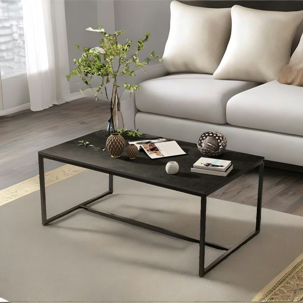 Rafaelo Mobilia Black Rectangular Faux Marble Coffee Table