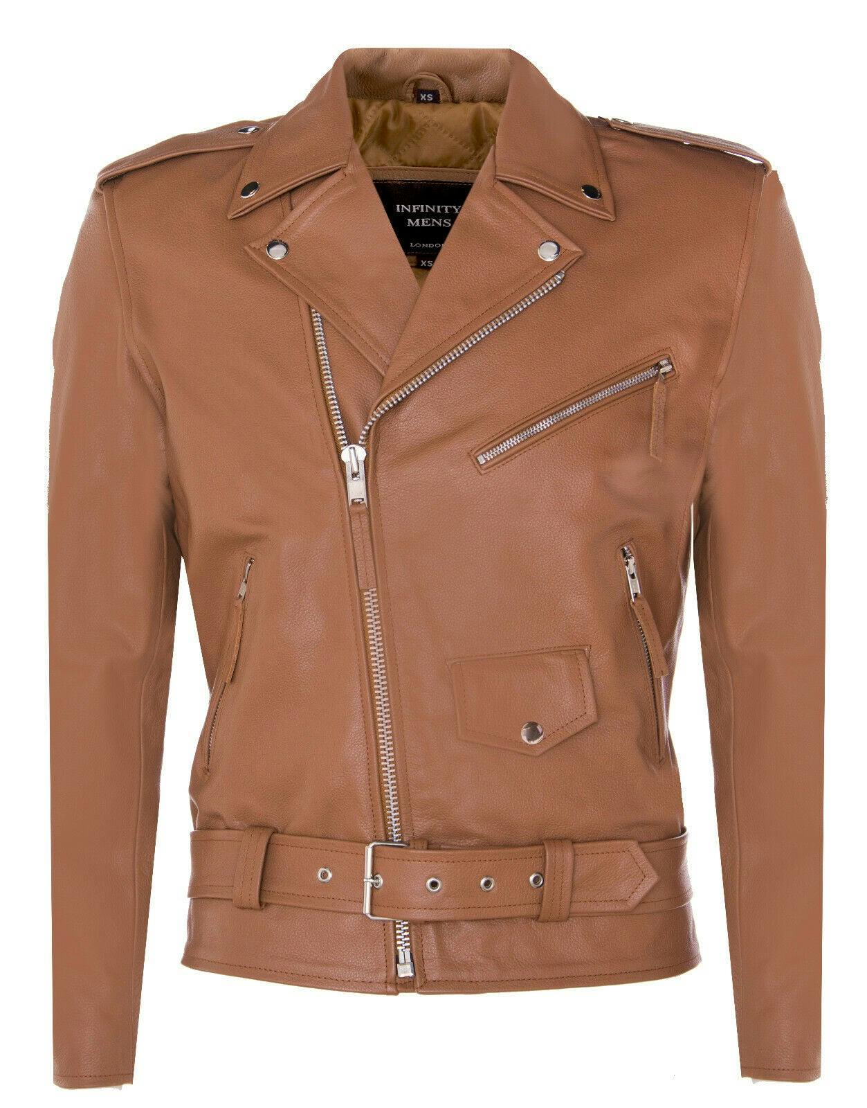 Infinity Leather Men's Leather Brando Biker Rock Motorcycle Hide Jacket - Uk 5XL | Eu 60 | Us 50 - Tan