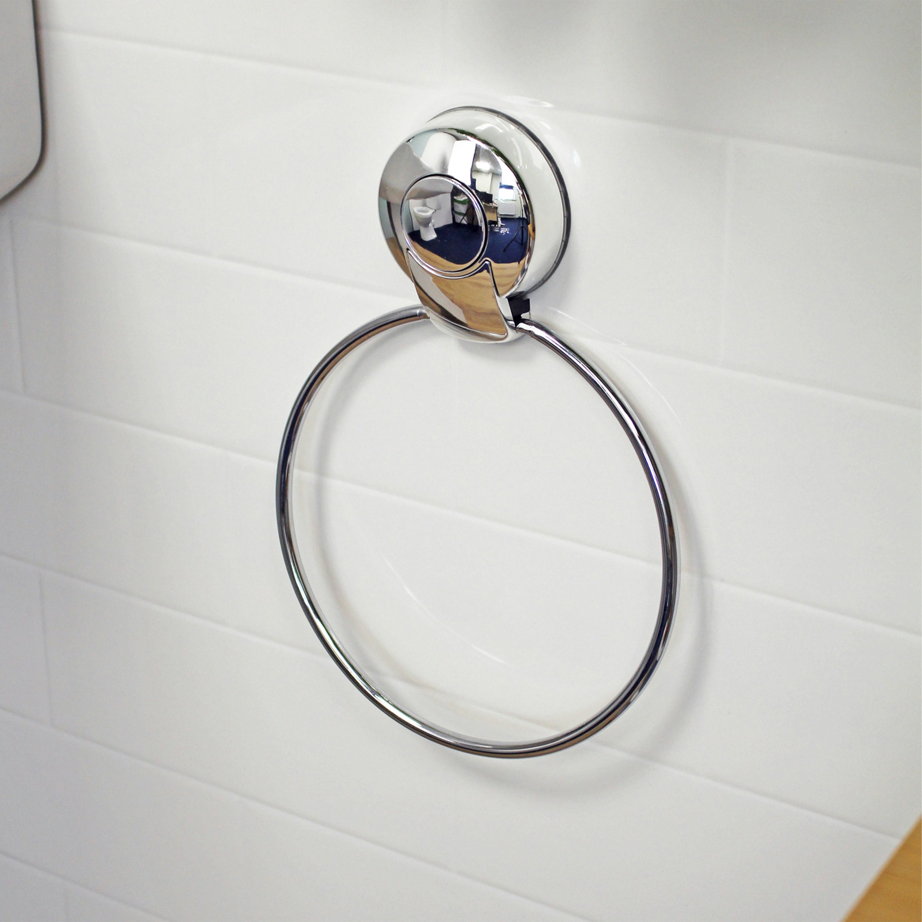 Showerdrape Red Suctionloc Chrome Steel Suction Wall Mounted Towel Ring
