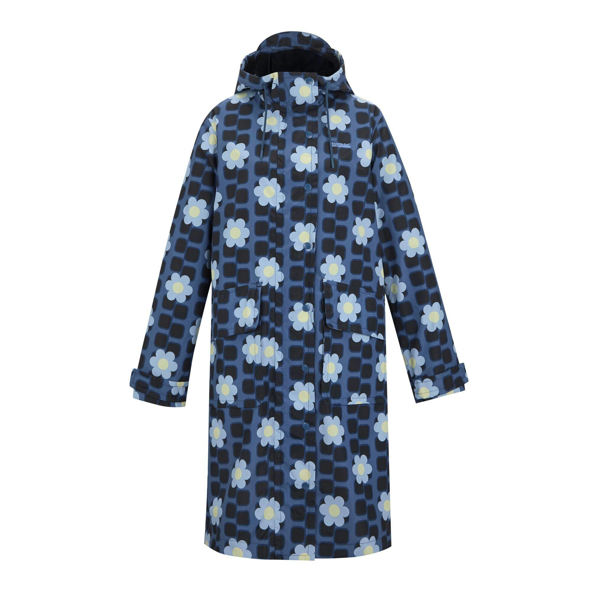 Regatta Women's Blue Orla Kiely Floral Long Length Waterproof Jacket - 14 Uk - 100% Polyester