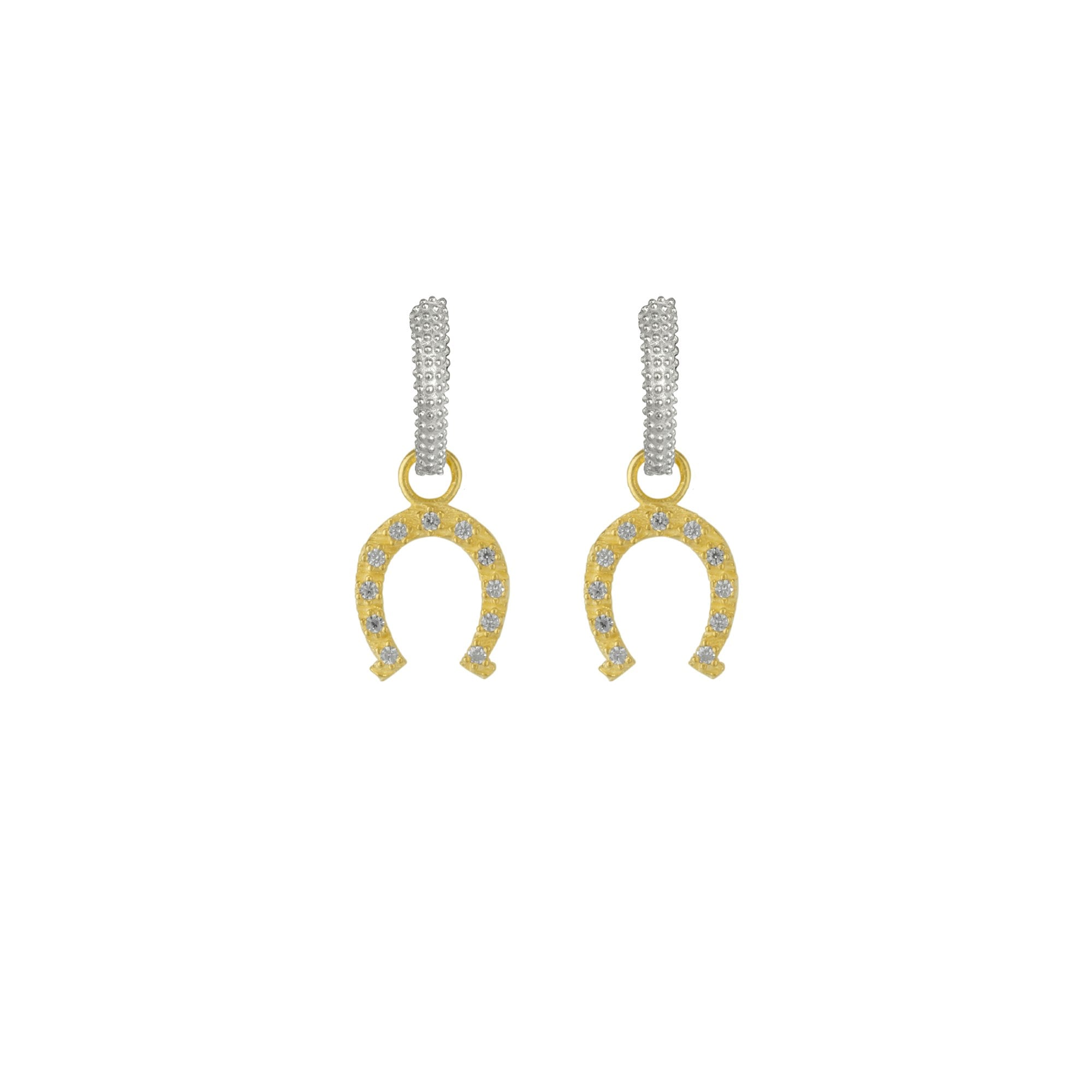 Spero London Silver/Gold Hoop Sterling Horseshoe Equestrian Earrings