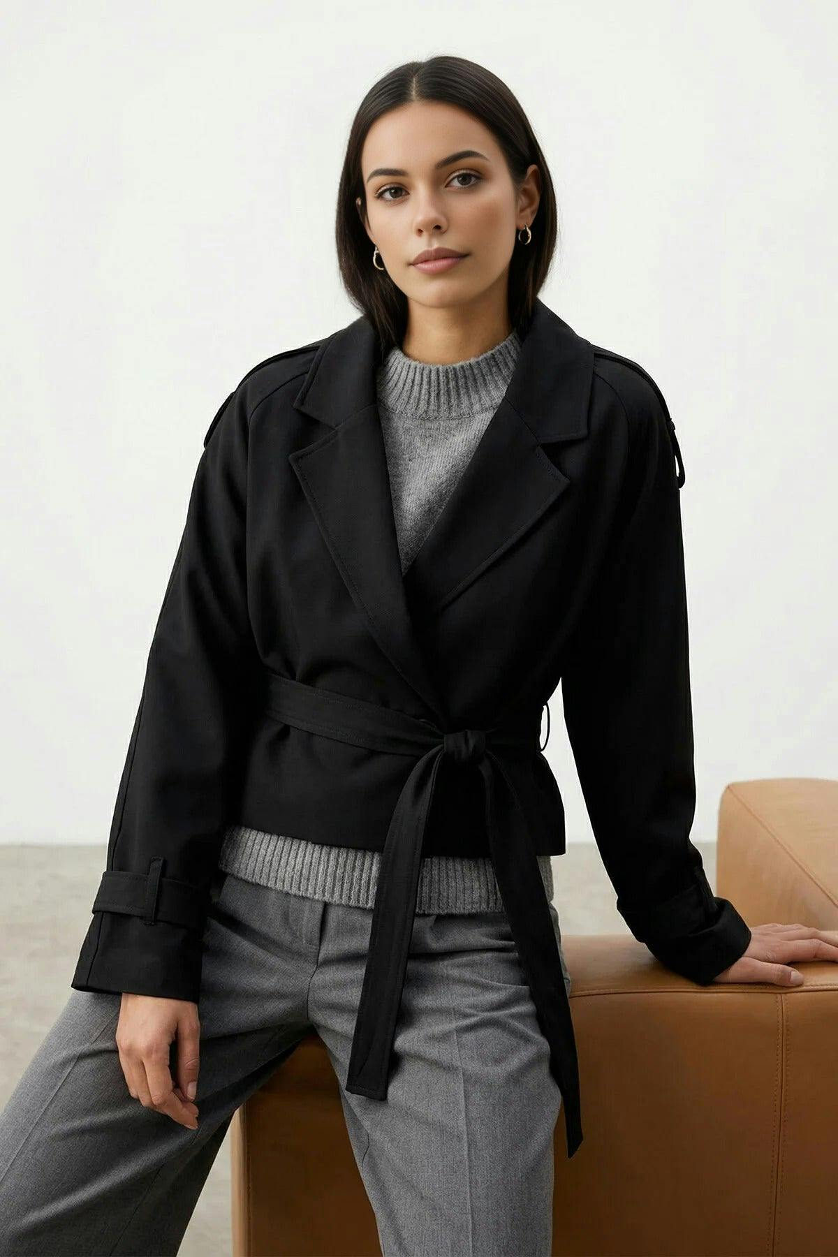 Wovcor Black Woven Crop Blazer Jacket - 14