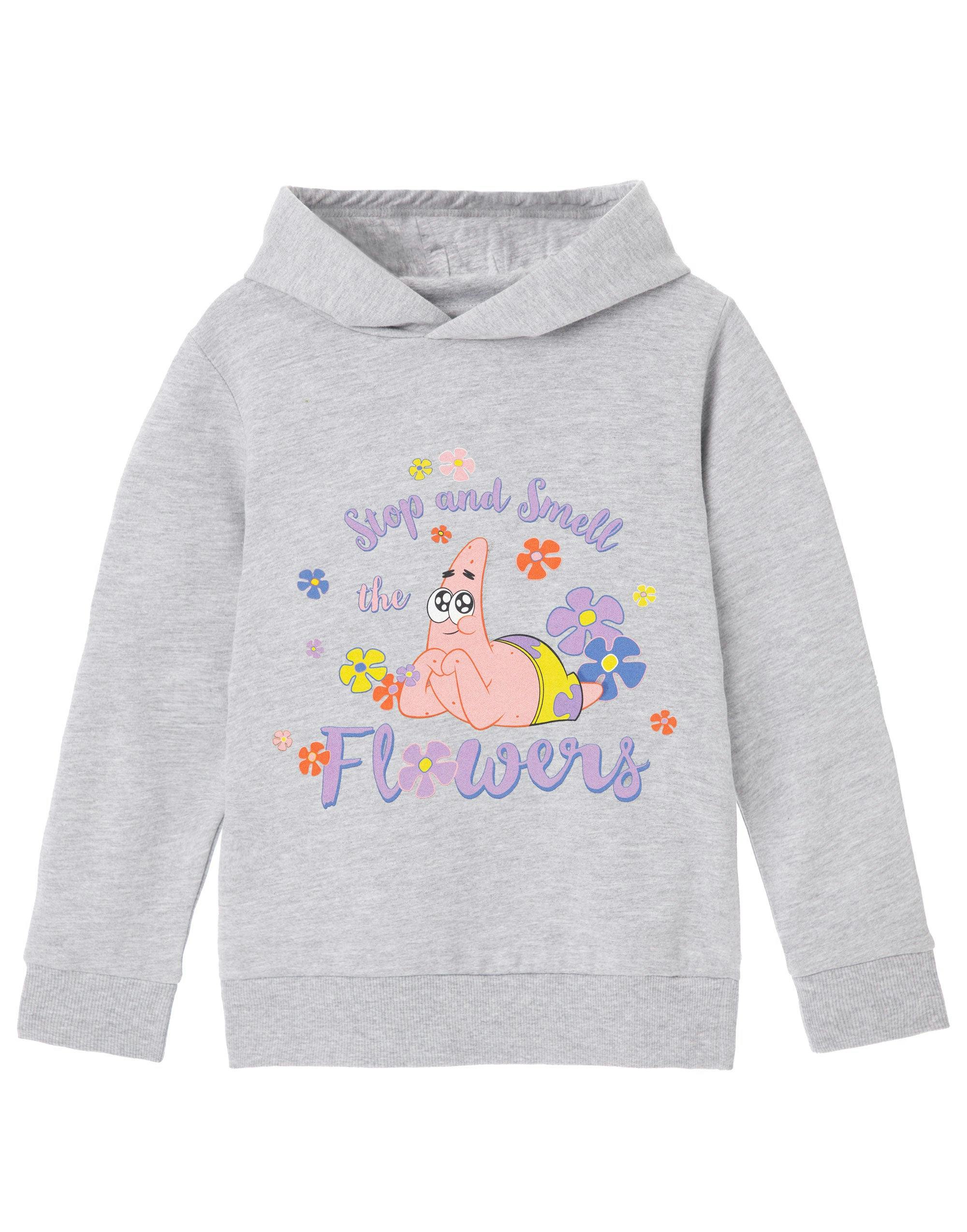 Vanilla Underground Girls Grey Spongebob Squarepants Stop And Smell The Flowers Hoodie - 3-4 Years