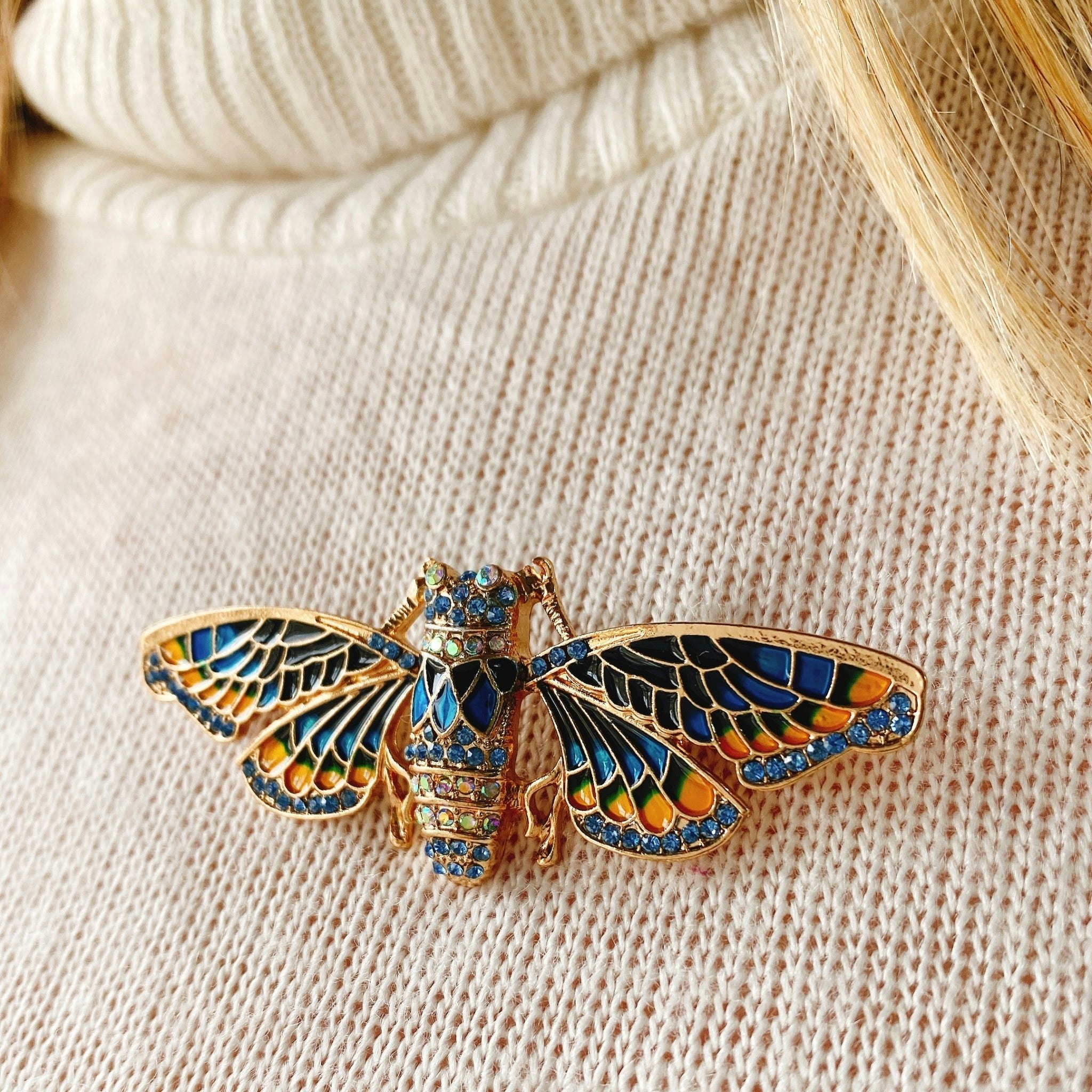 Queenmee Accessories Blue Moth Brooch In Enamel