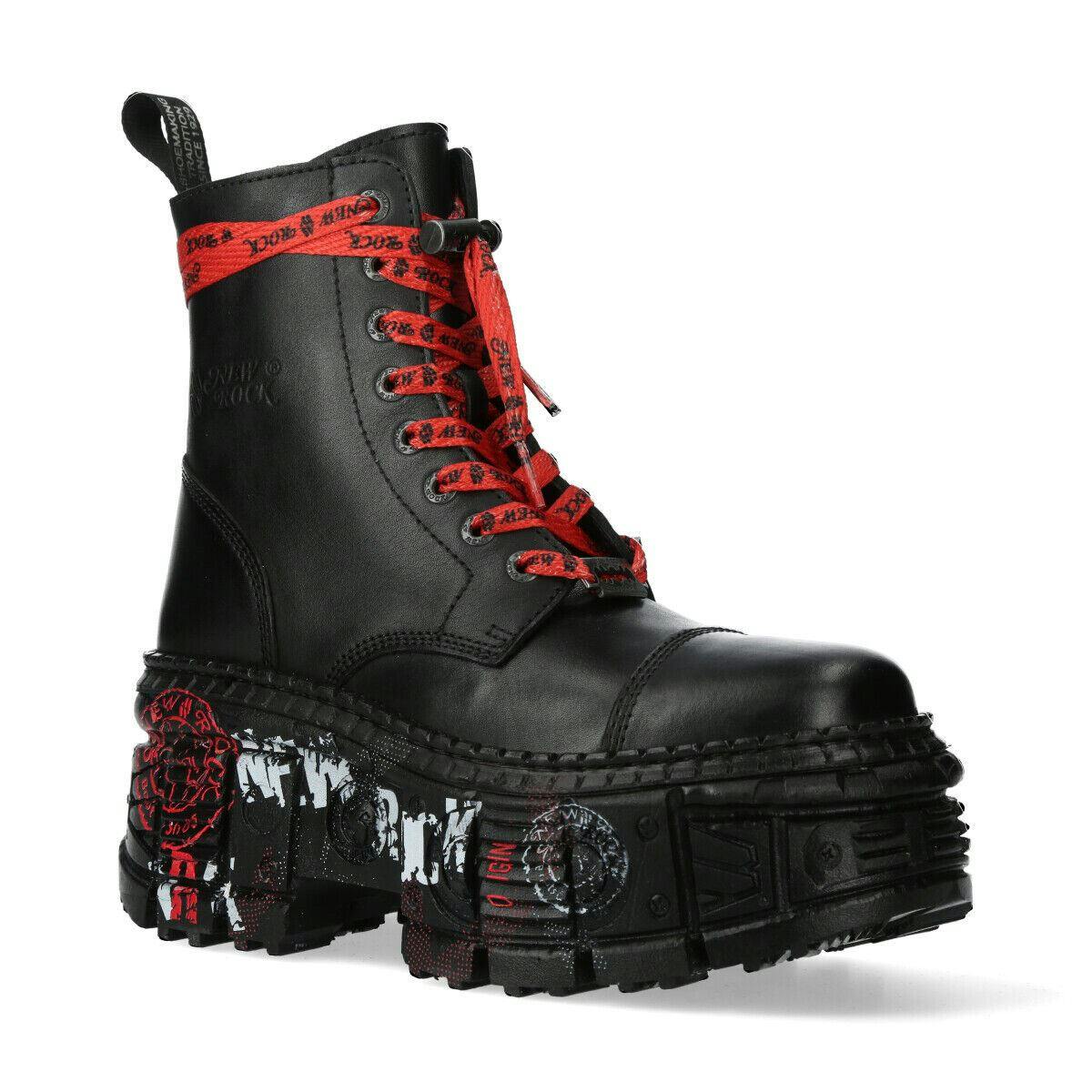 New Rock Unisex Black Punk Platform Leather Boots-Wall126cct-C1 - Uk 10 | Eu 44 | Us 11
