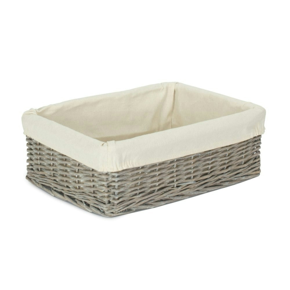Rackhams Grey Wicker Wash Lined Storage Tray - Medium