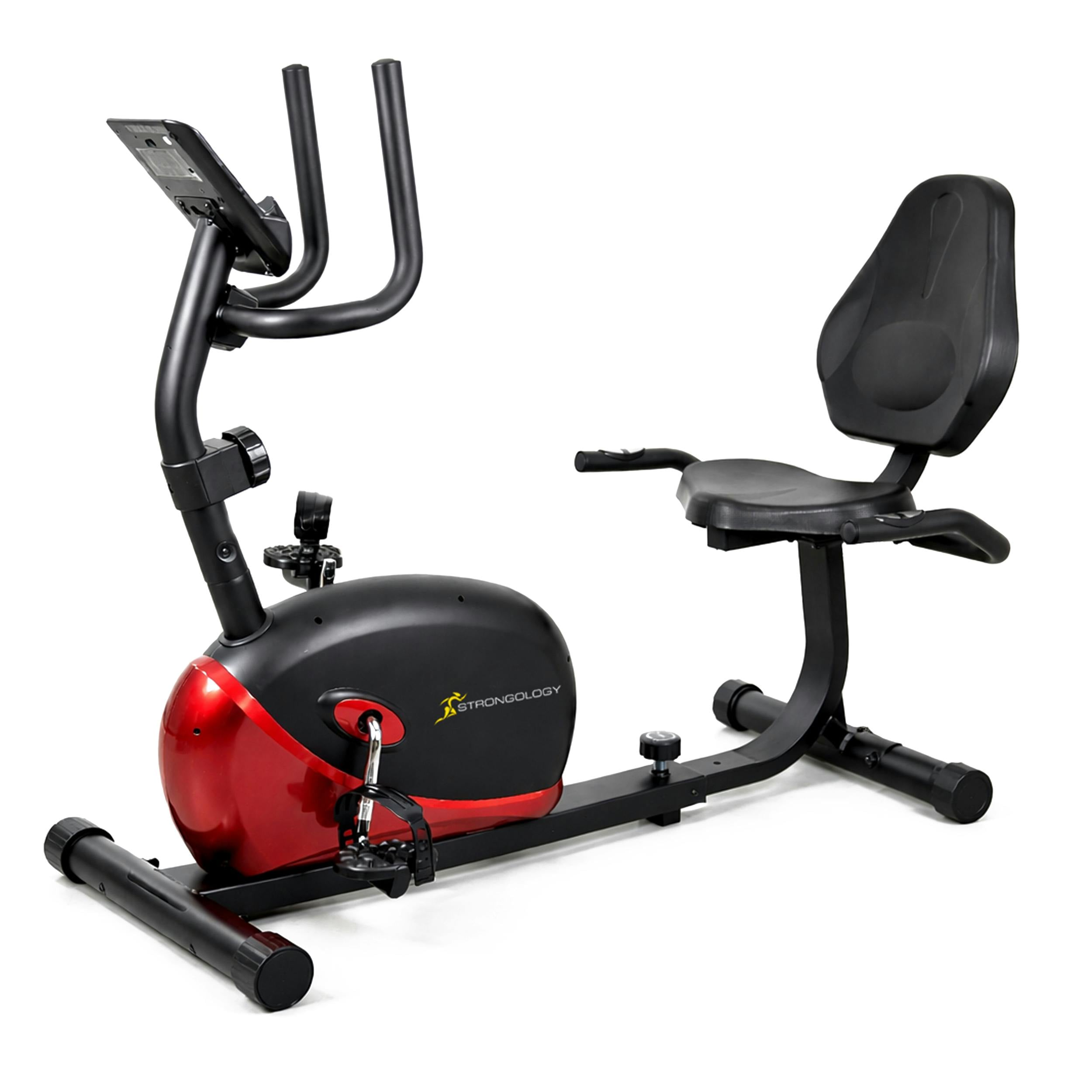 Strongology Black/Red Zenpedal Recumbent Exercise Bike For Home, Magnetic Resistance Bike With 8 Levels, Lcd Monitor With Heart Rate