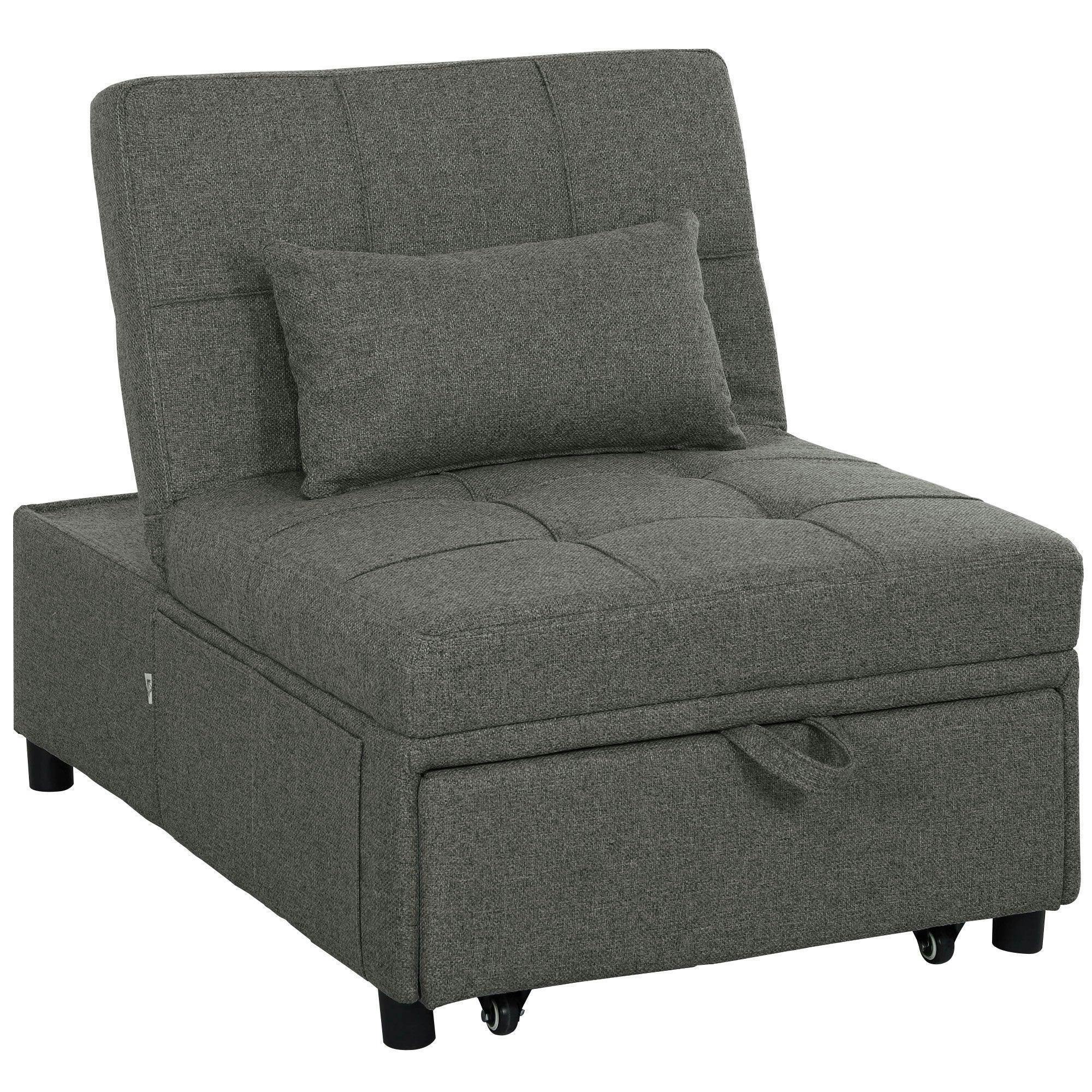 HOMCOM 4-in-1 Sofa Bed Convertible Sleeper Chair Bed Fabric Charcoal Grey | Adjustable Backrest, Pull Out Chaise Lounge with Pockets, Living Room, Bedroom, Home Office, Small Space - Image 4