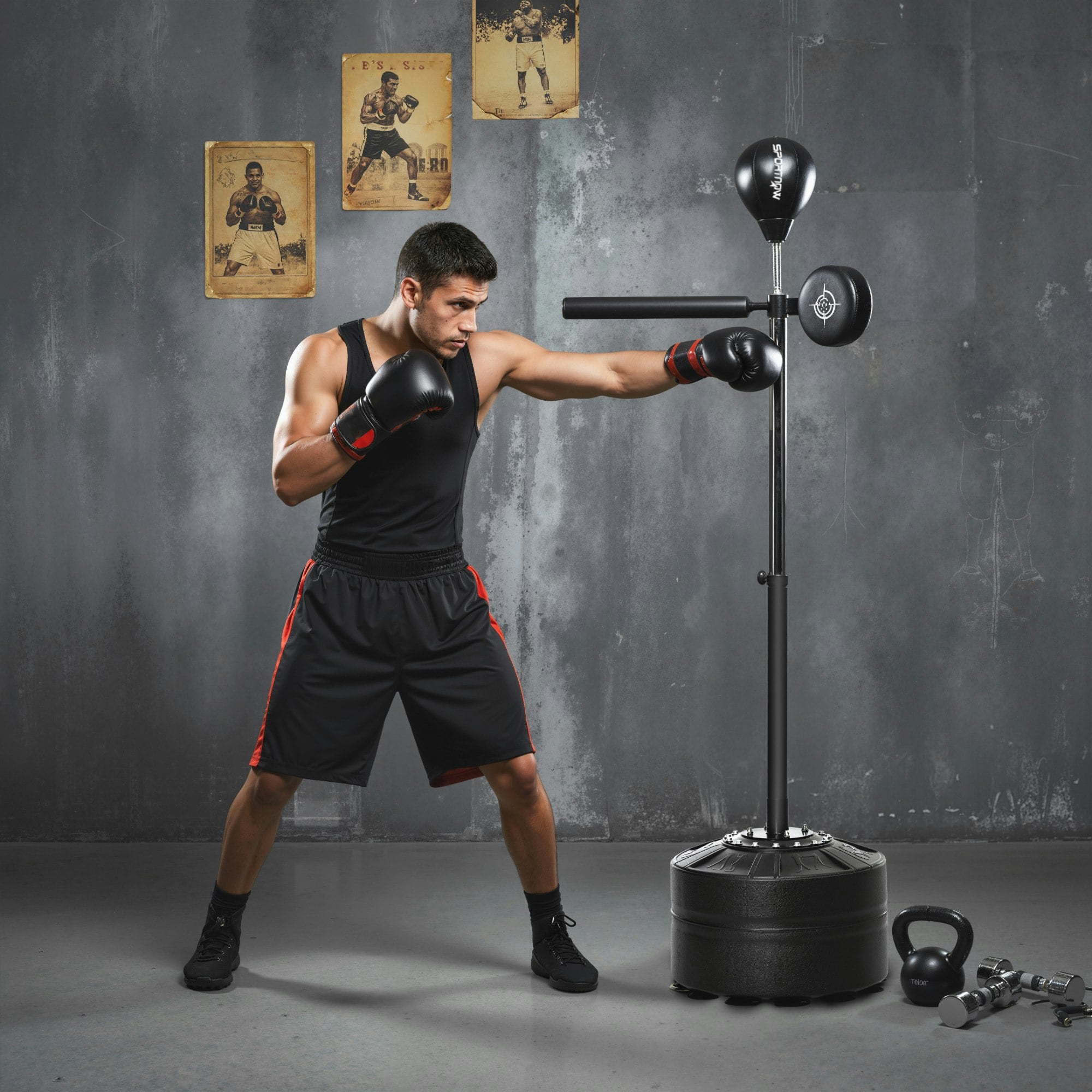 Sportnow Black Adjustable Speed Bag With Stand, Reflex Bar,