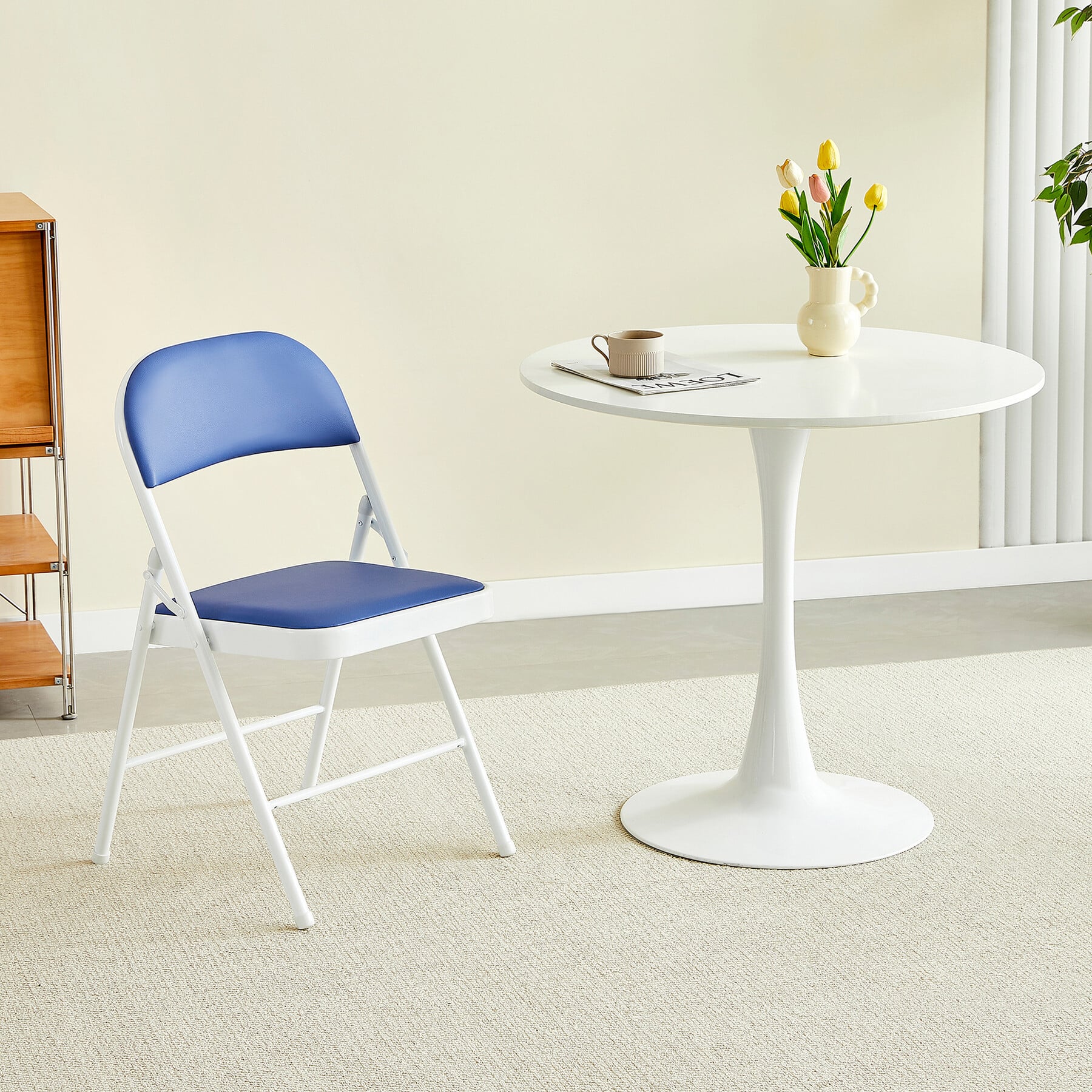 MCC - Folding Metal Dining Chair - Padded Seat - Blue - Image 3