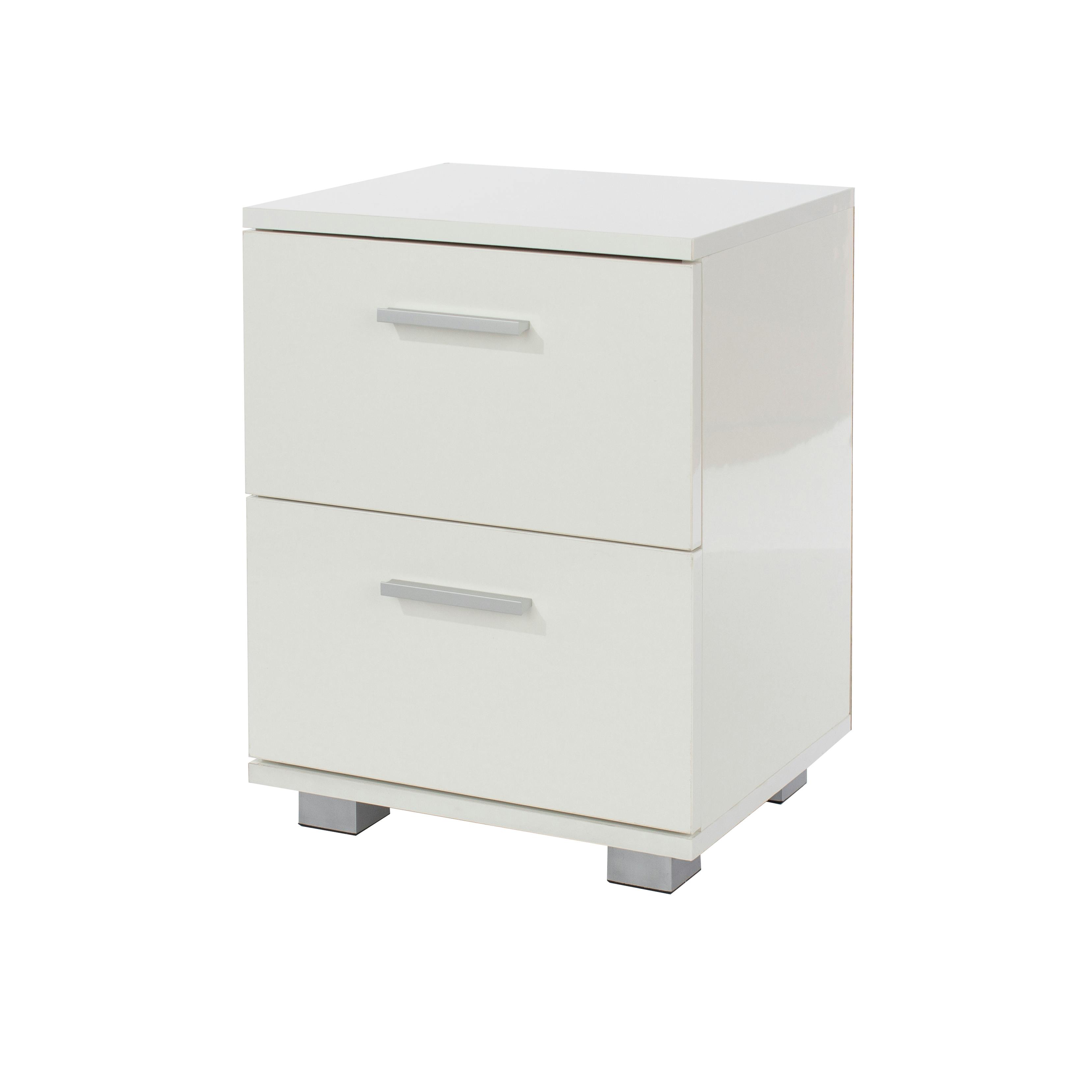 Core Products White/Silver Lido 2-Drawer Bedside Cabinet