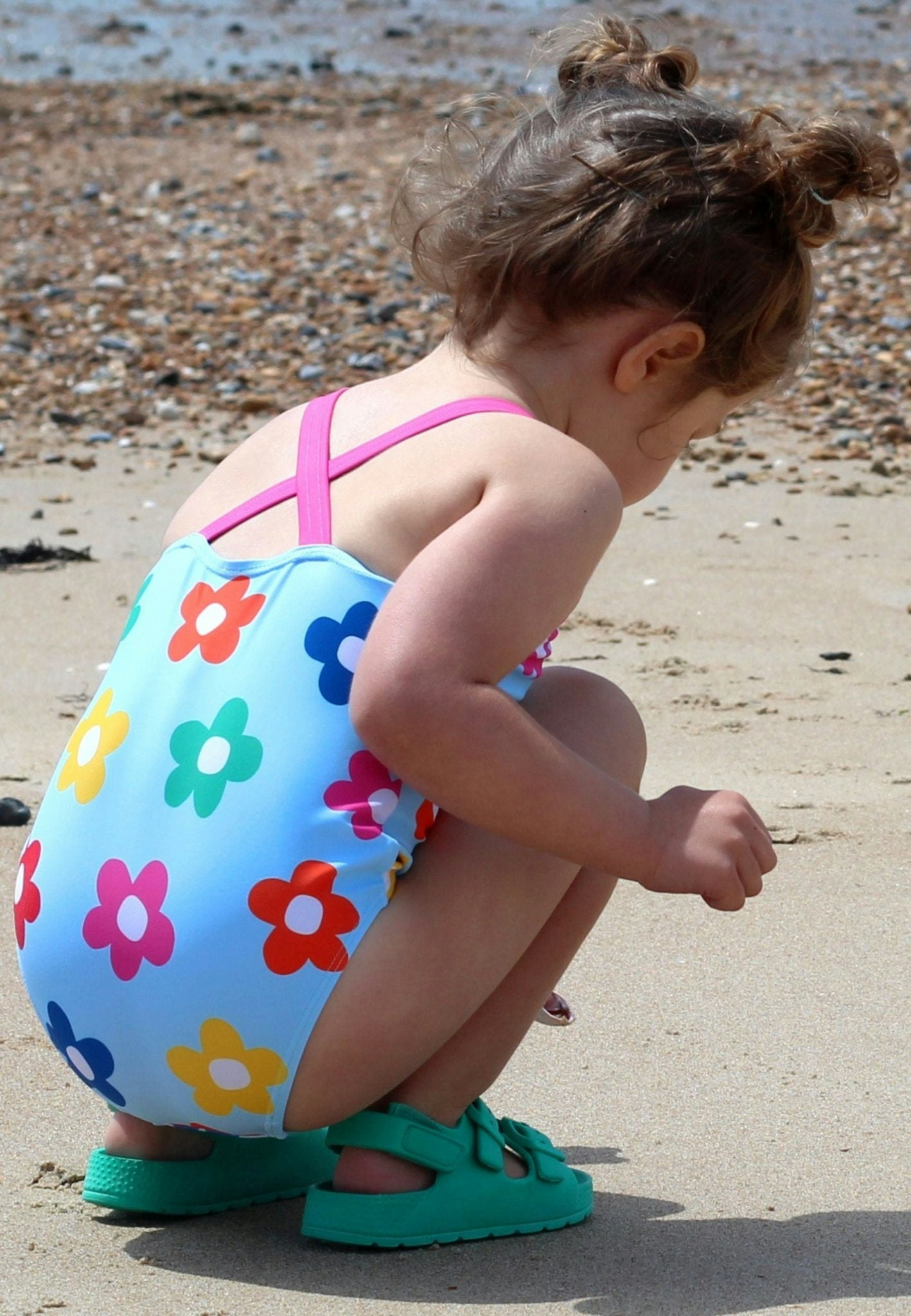 Toby Tiger Pink Rainbow Bloom Print Kids' Swimsuit - 7-8Y / 128Cm