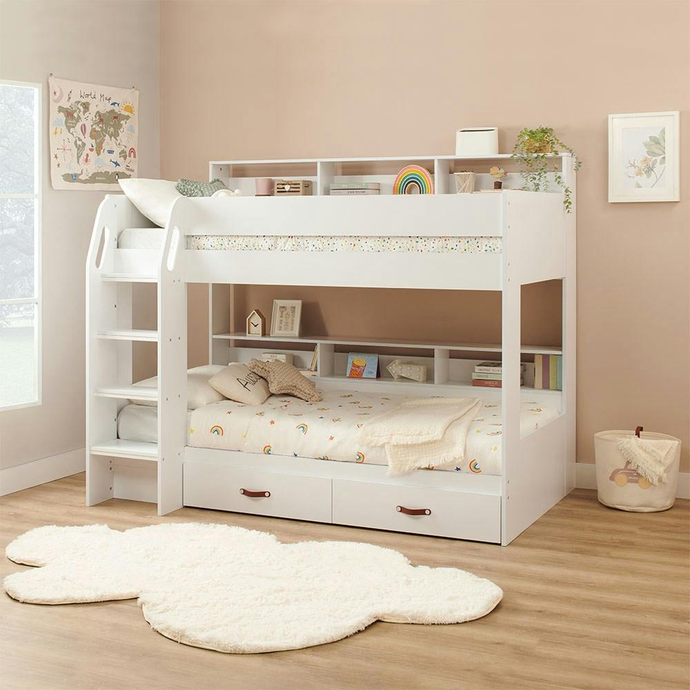 Flair Unisex White Aviary Kids Bunk Bed With Storage Drawers & Shelves In | : Single - Image 4