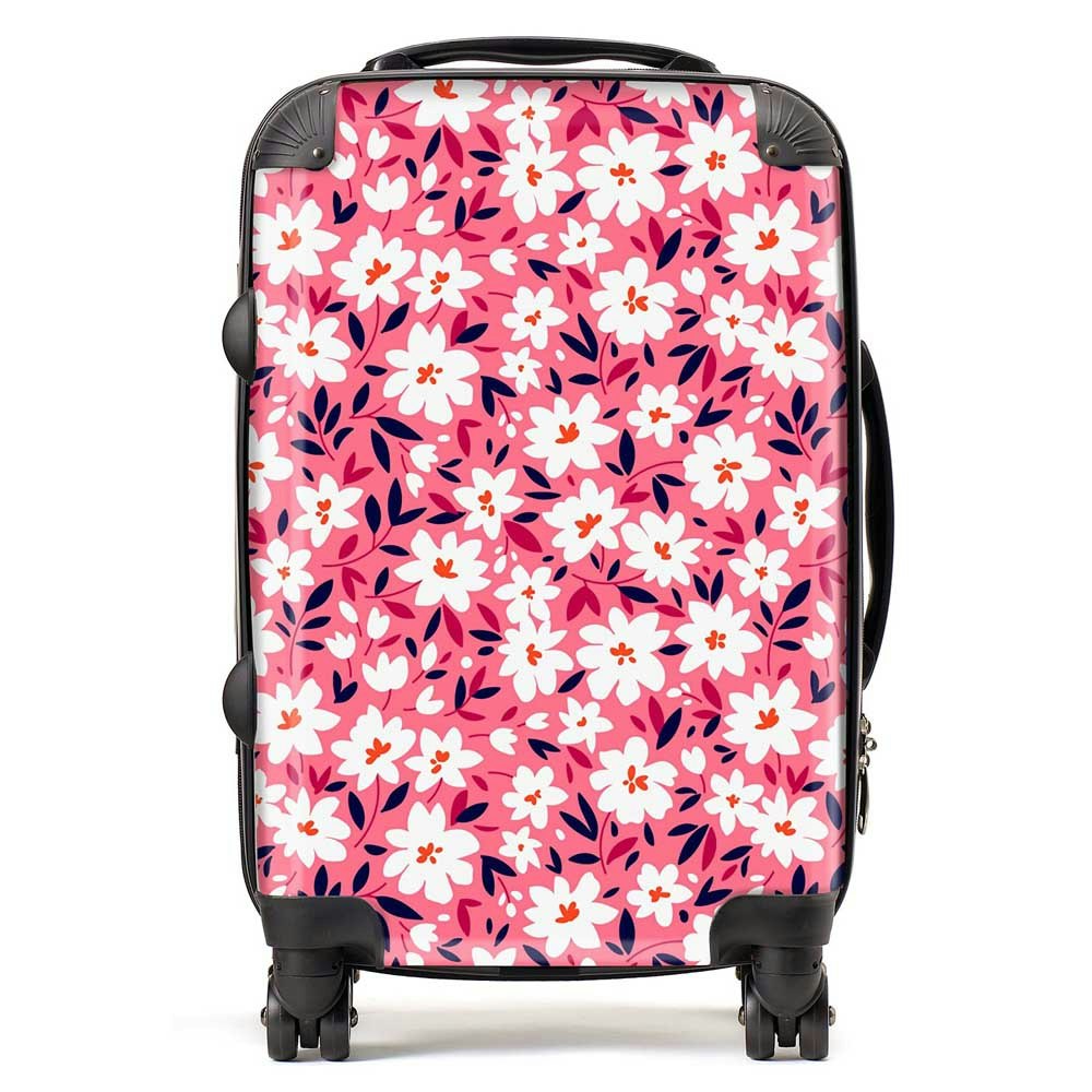 Warren Reed White Cute Flower Pattern Suitcase - Cabin