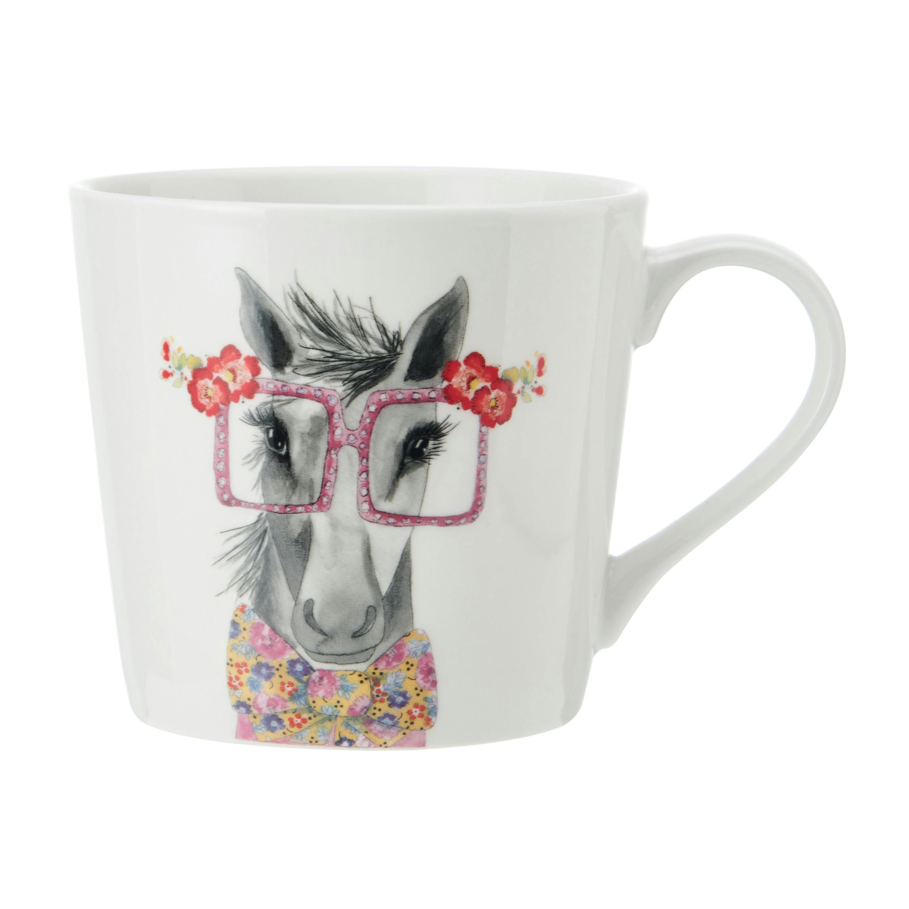 Rackhams White Tipperleyhill Fine China Mug, Horse Print, 380Ml - Clay - Mug