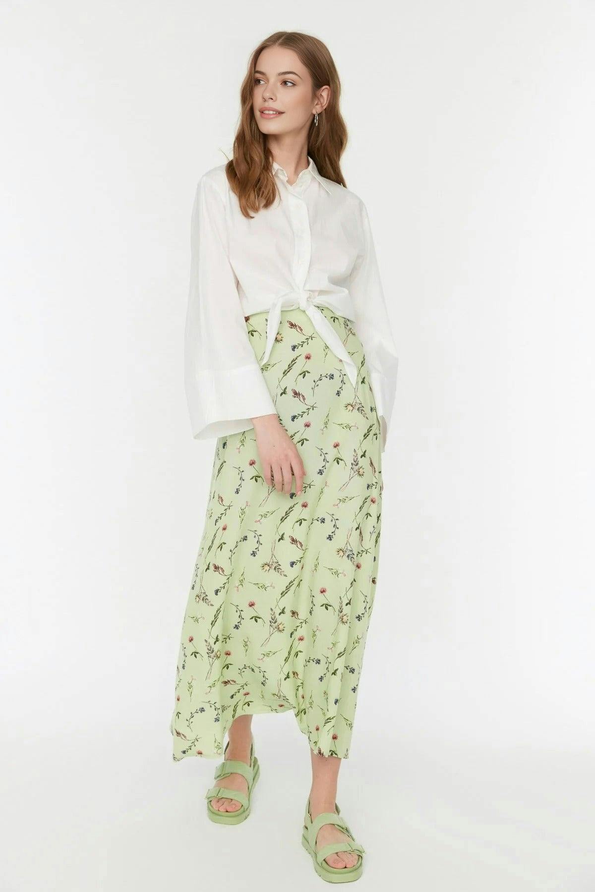 Wovcor Green Patterned Bell-Shaped Skirt - 8