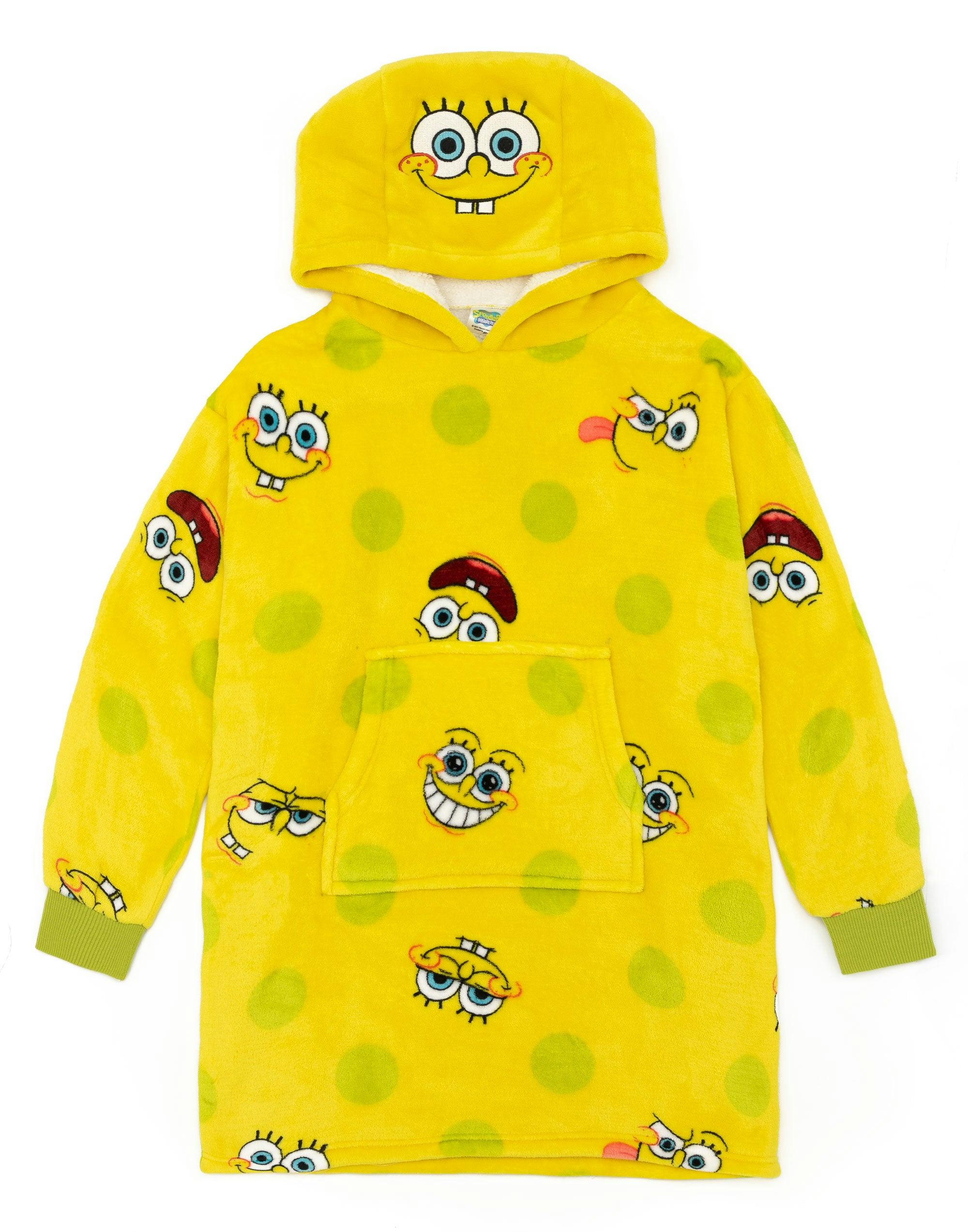 Vanilla Underground Unisex Yellow Spongebob Squarepants Kids Character Face Blanket Hoodie - 6-8 Years