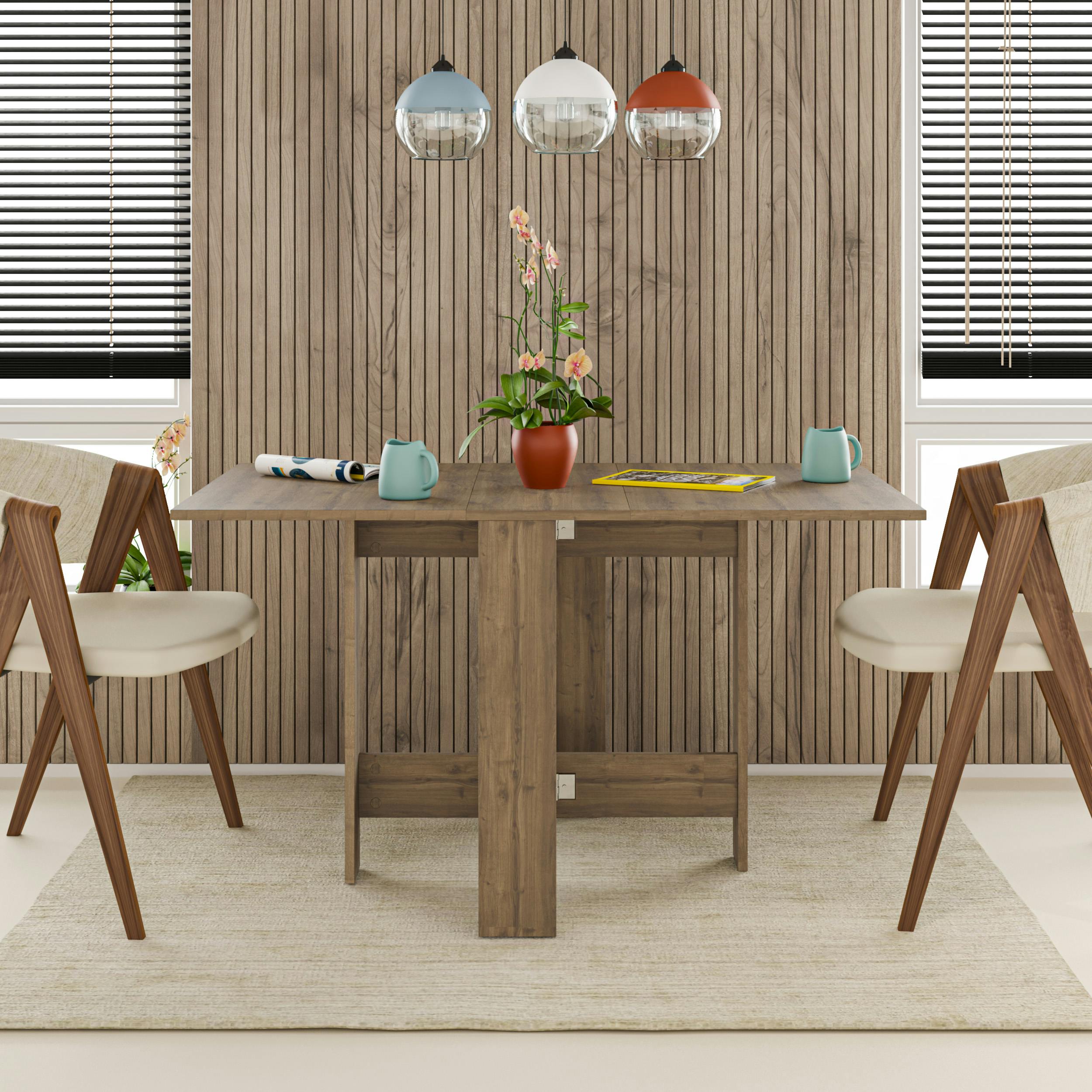 Rackhams Dark Modern Artemio Foldable Table Oak Effect Rectangular Engineered Wood Folding Table 130(W)X76(D)X73.4(H)Cm Kitchen - Oak
