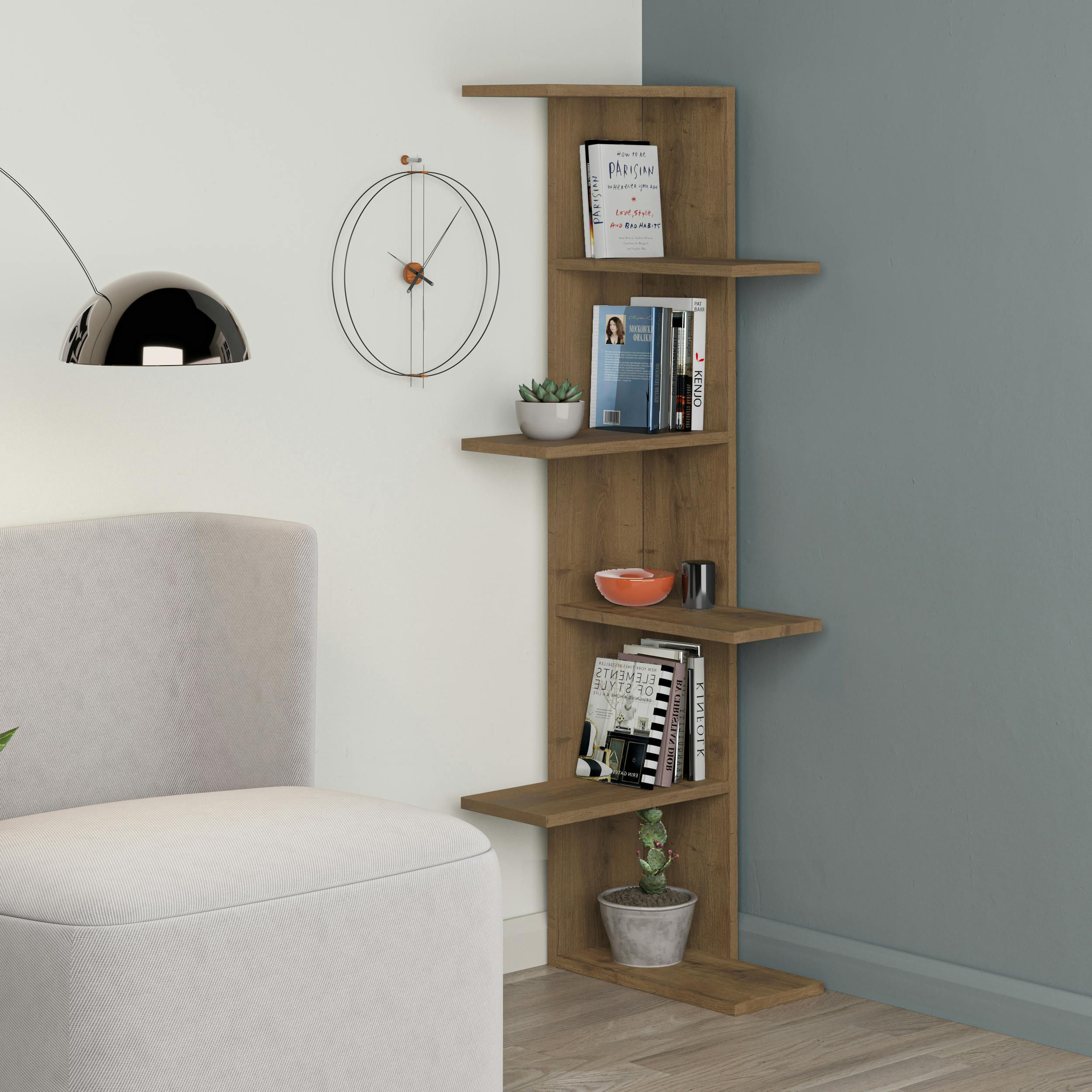 B&Q - Saso Modern Corner Bookcase Shelving Unit Display Unit Dark Oak Effect Medium 141(H)Cm - Image 2