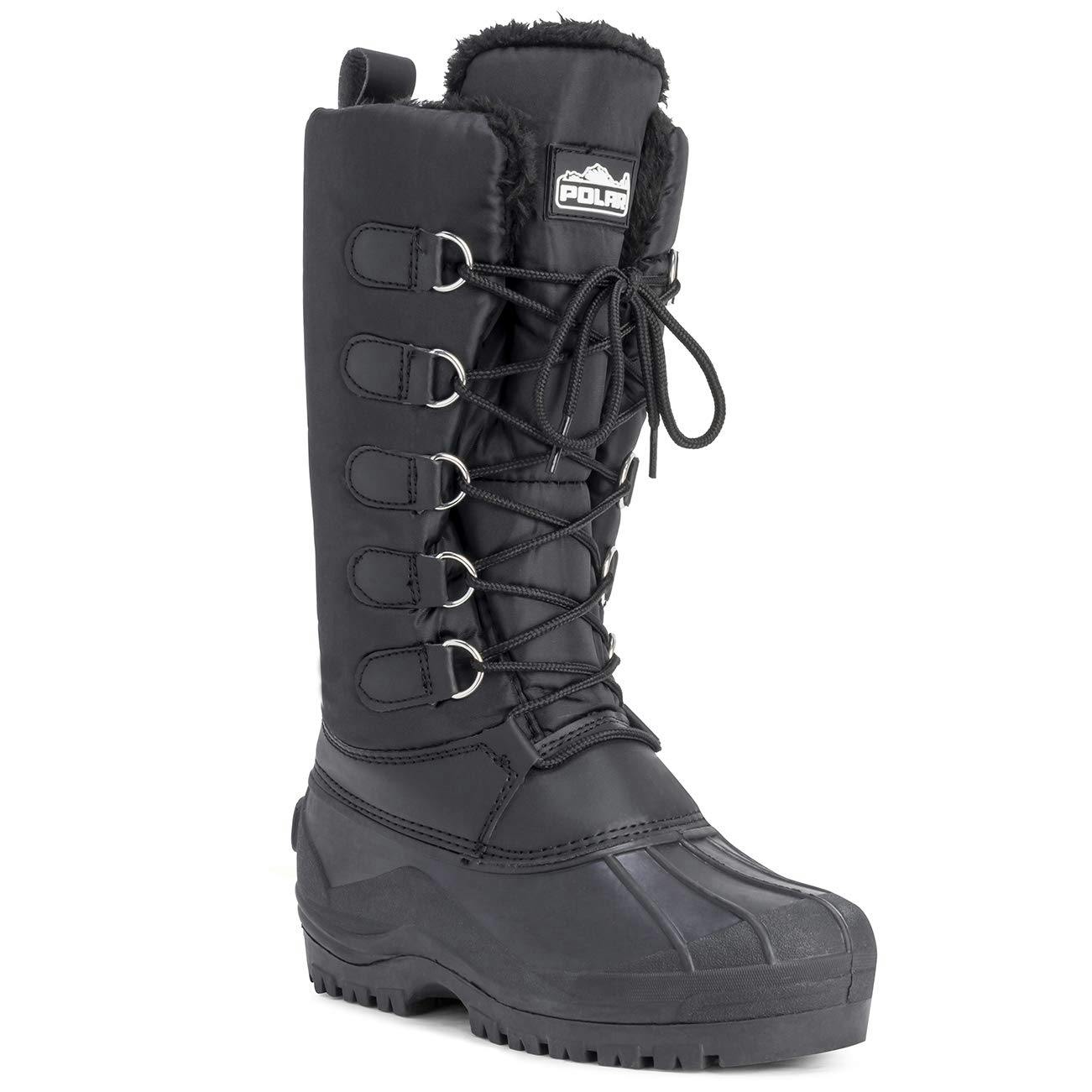 Viva Women's Grey Polar Cuff Lace Up Waterproof Winter Mid Calf Snow Rain Boots - 7