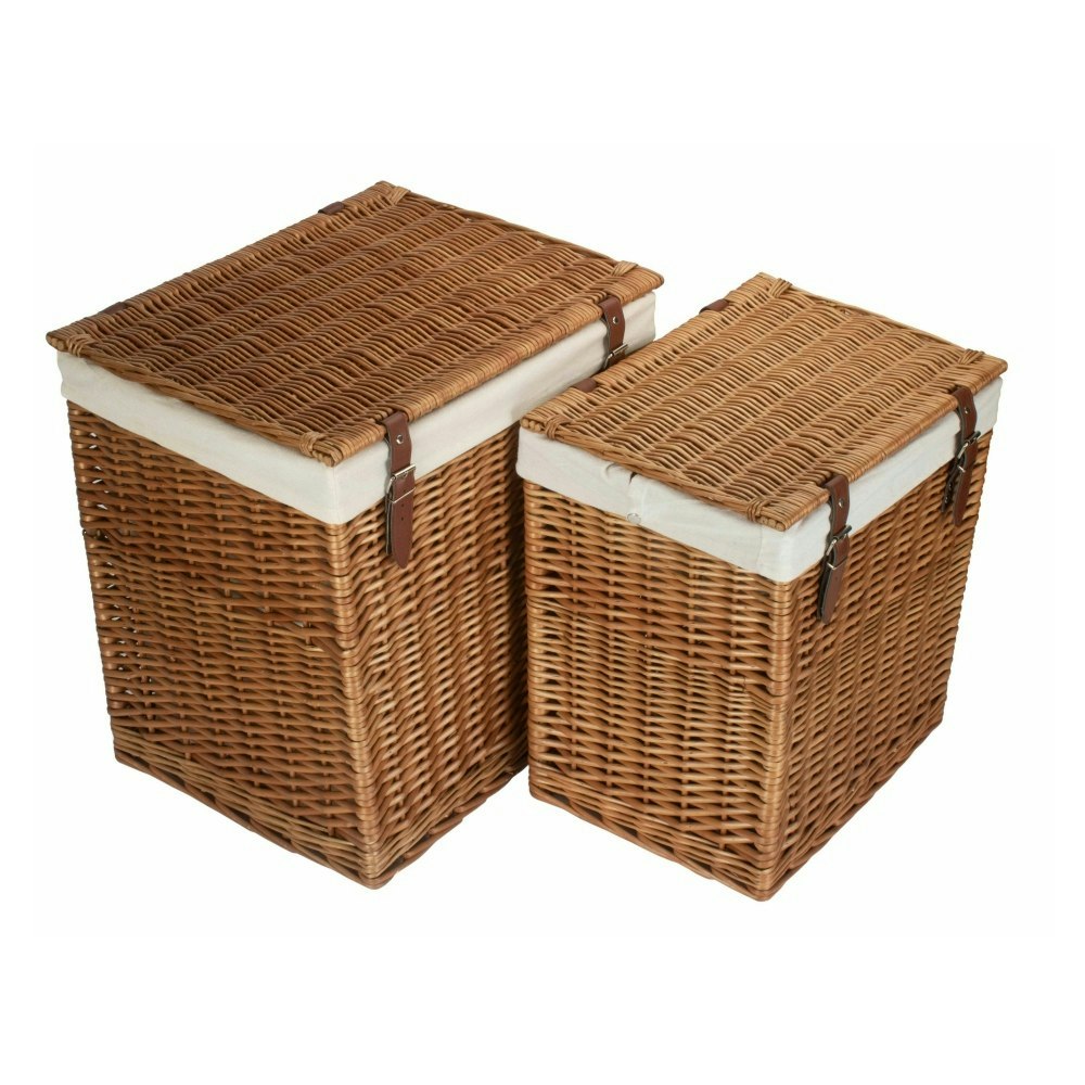 Red Hamper Set Of 2 Boutique Double Steamed Storage Laundry Wicker Basket