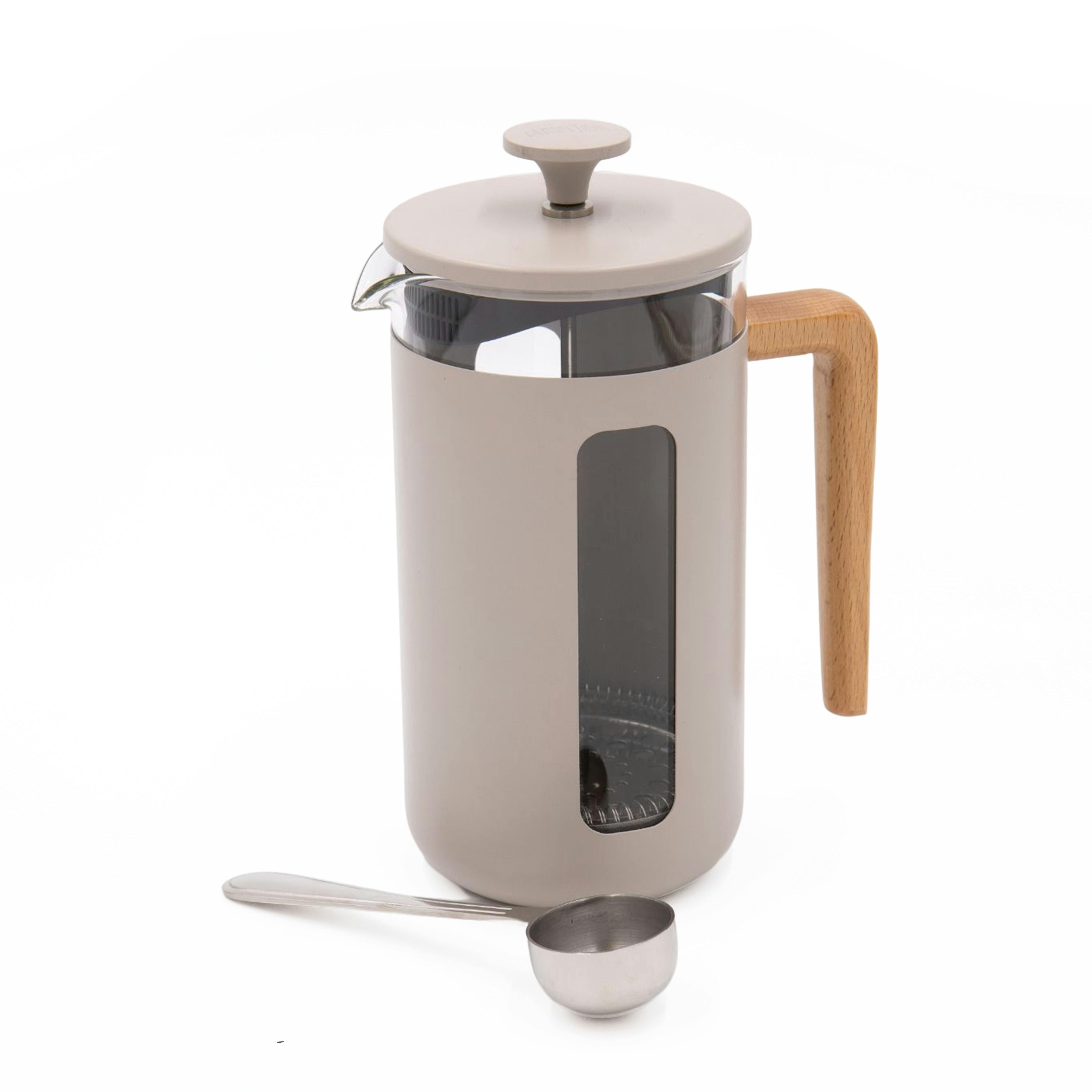 Rackhams Cream 2Pc Cafetière Set With Pisa 8-Cup Latte Cafetière And Stainless Steel Coffee Measuring Scoop - Stainless Steel And Borosilicate Glass