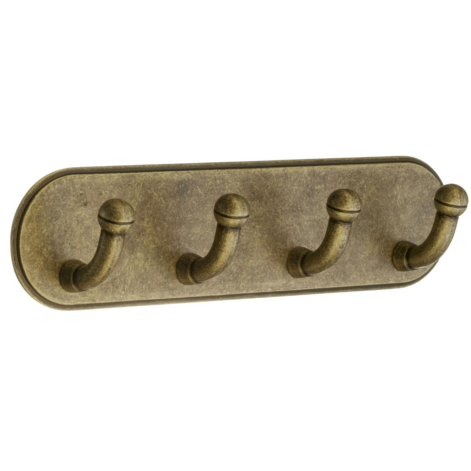 Beslagsboden Antique Brass Finish Quadruple Towel Hook (190 X 48Mm) Self Adhesive Bathroom Wall Mounted