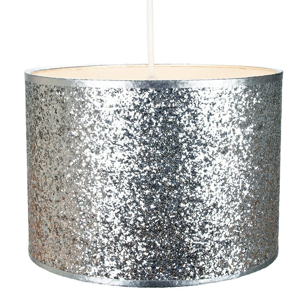 Happy Homewares Silver Modern And Designer Bright Glitter Fabric Pendant/Lamp Shade 25Cm Wide