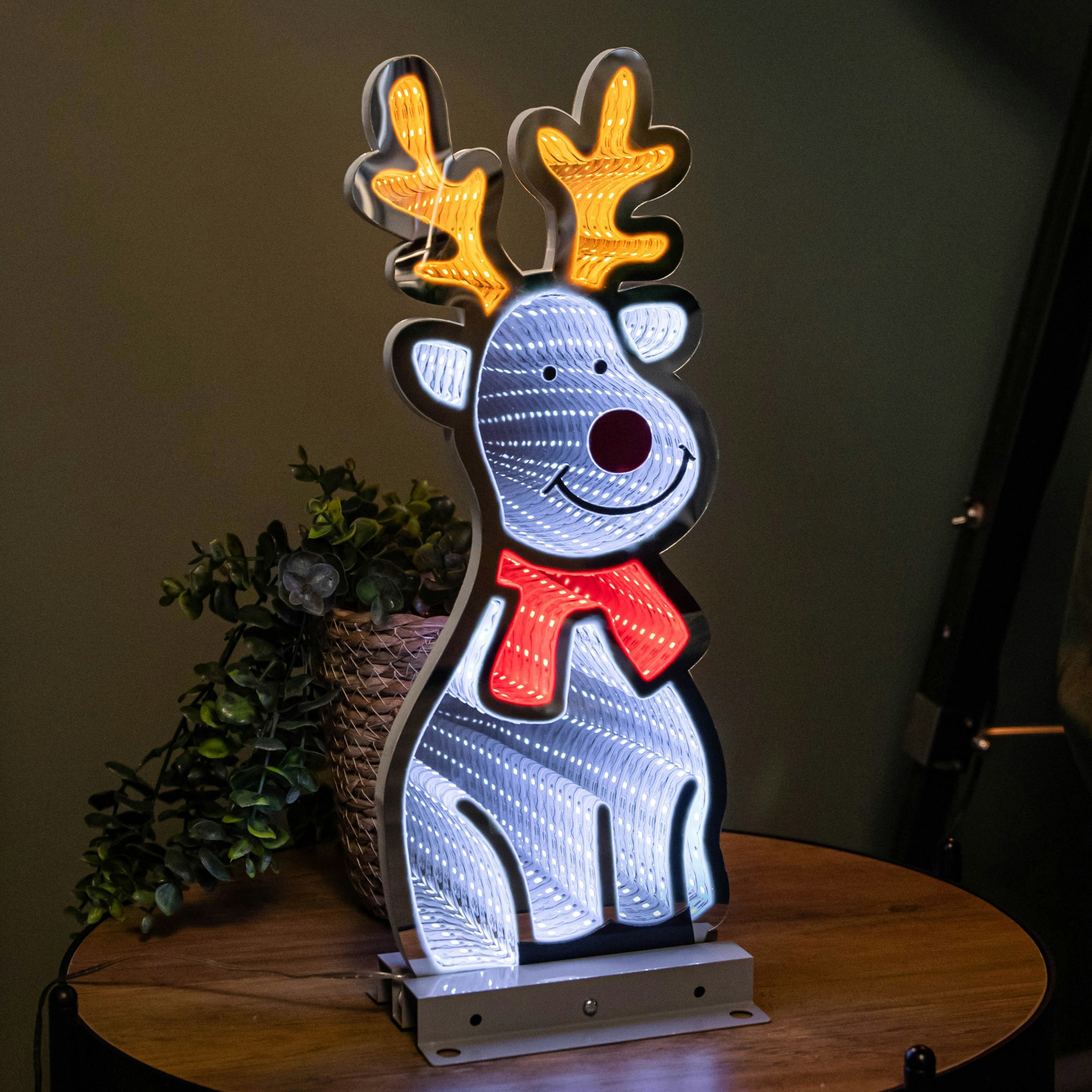 Samuel Alexander White/Red Infinity Standing Christmas Reindeer With Metal Base, And Leds 40Cm