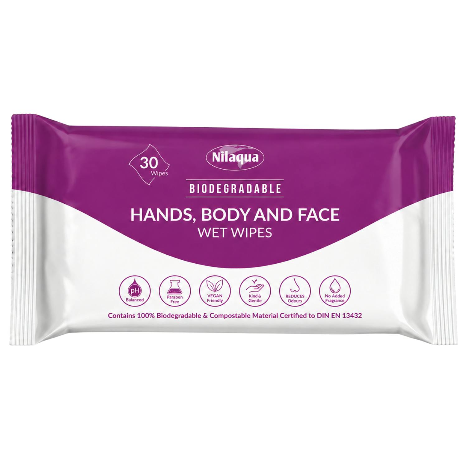Nilaqua Compostable Hand, Body & Face Wipes – 30Pk - 30