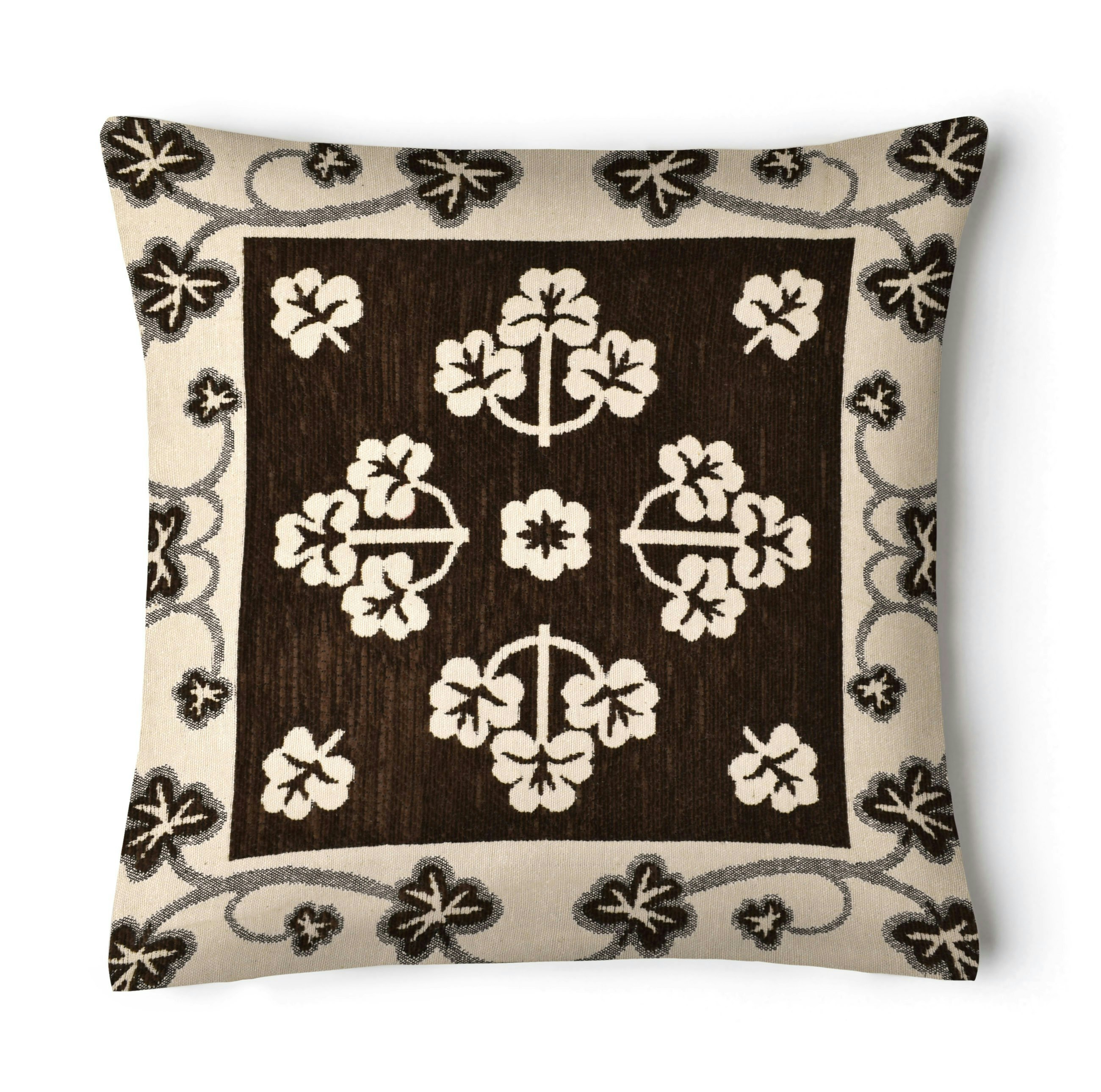 Rackhams Brown Chenille Floral Woven Detail Cushion - 43Cm X 43Cm