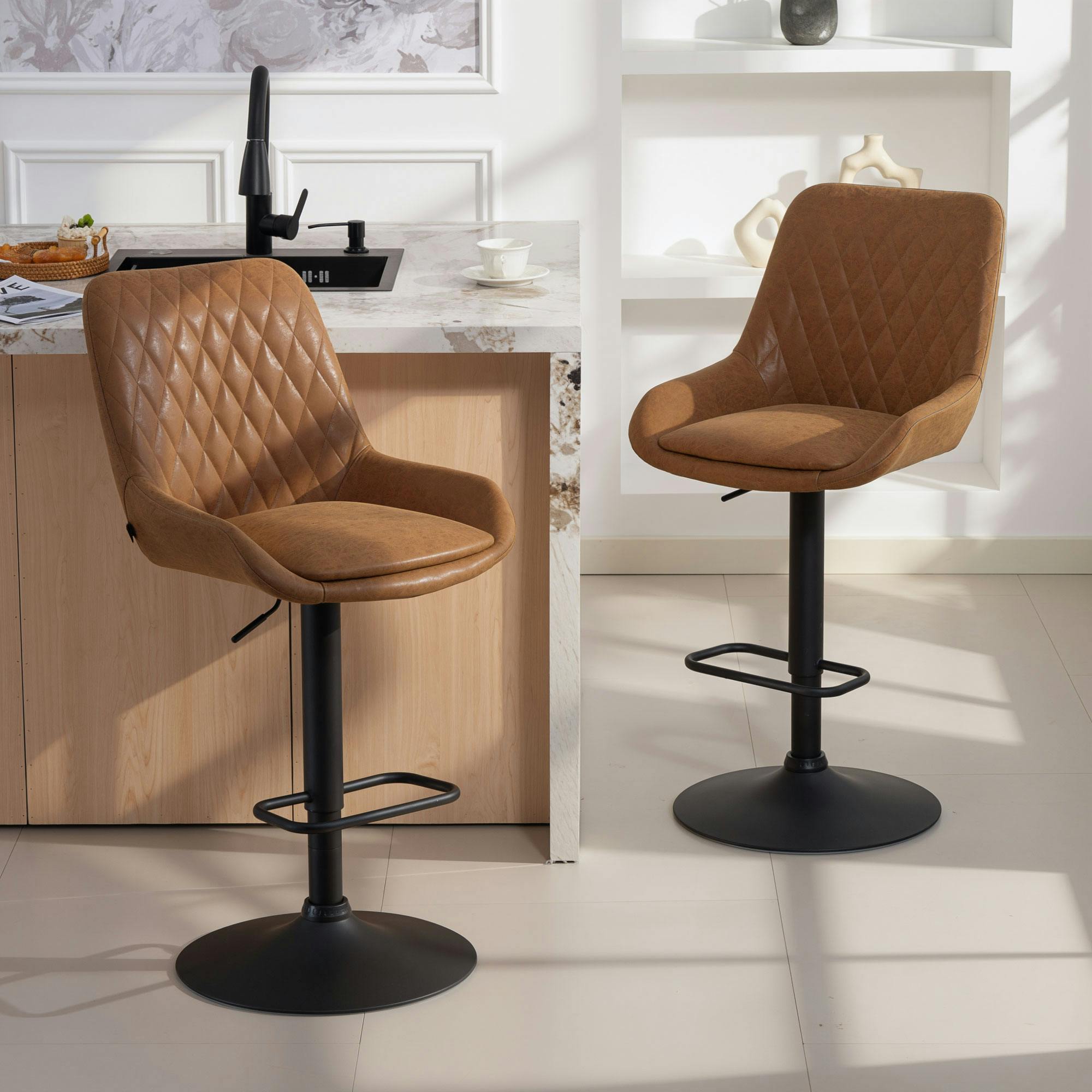 Rackhams Black/Orange Bar Stools Set Of 2, Adjustable Bar Chairs 360 Degree Swivel
