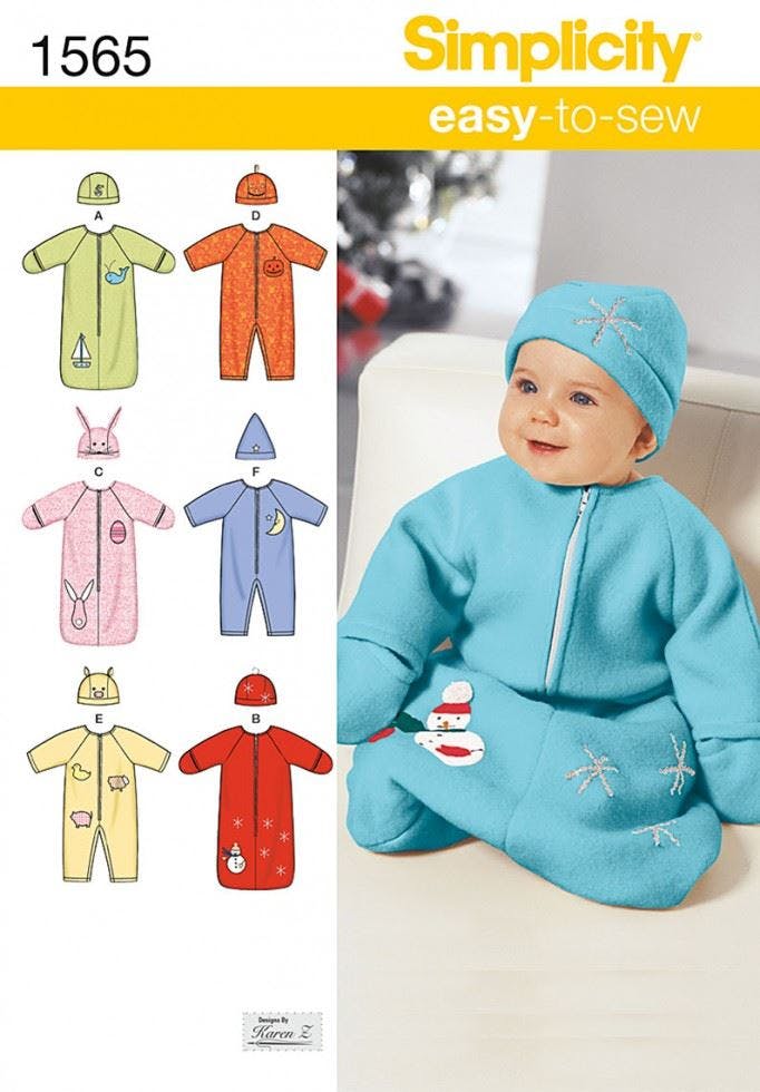 Simplicity Sewing Pattern 1565, Headwear, Jumpsuits For Baby, Xxs-Xs-S - Easy - Xxs-Xs-S