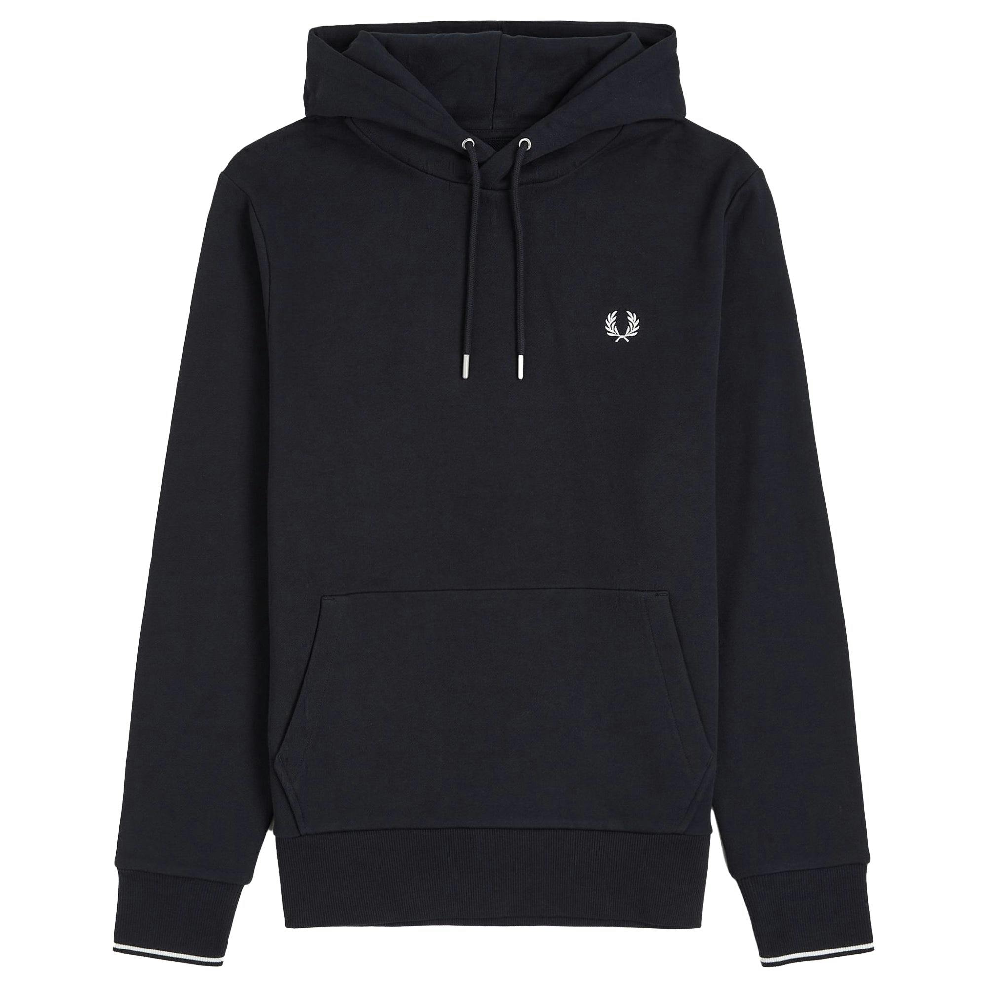 Fred Perry Silver/White Overhead Hooded Sweatshirt - Navy - Small