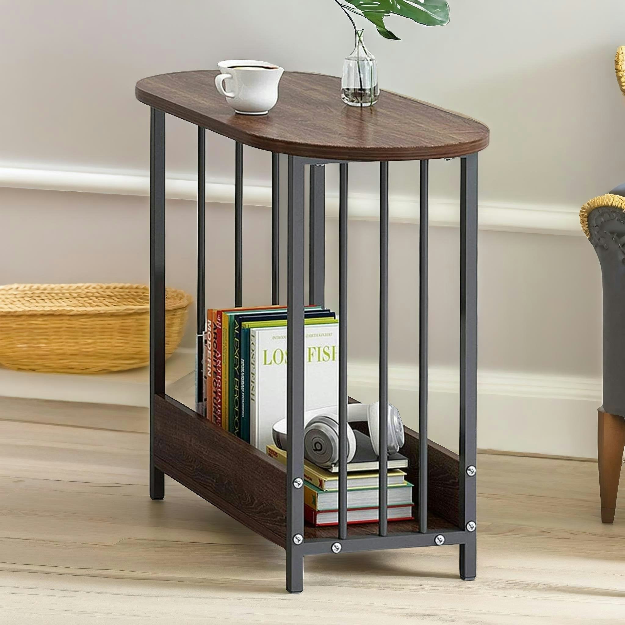 Rafaelo Mobilia Brown 2 Tier Narrow Side Table