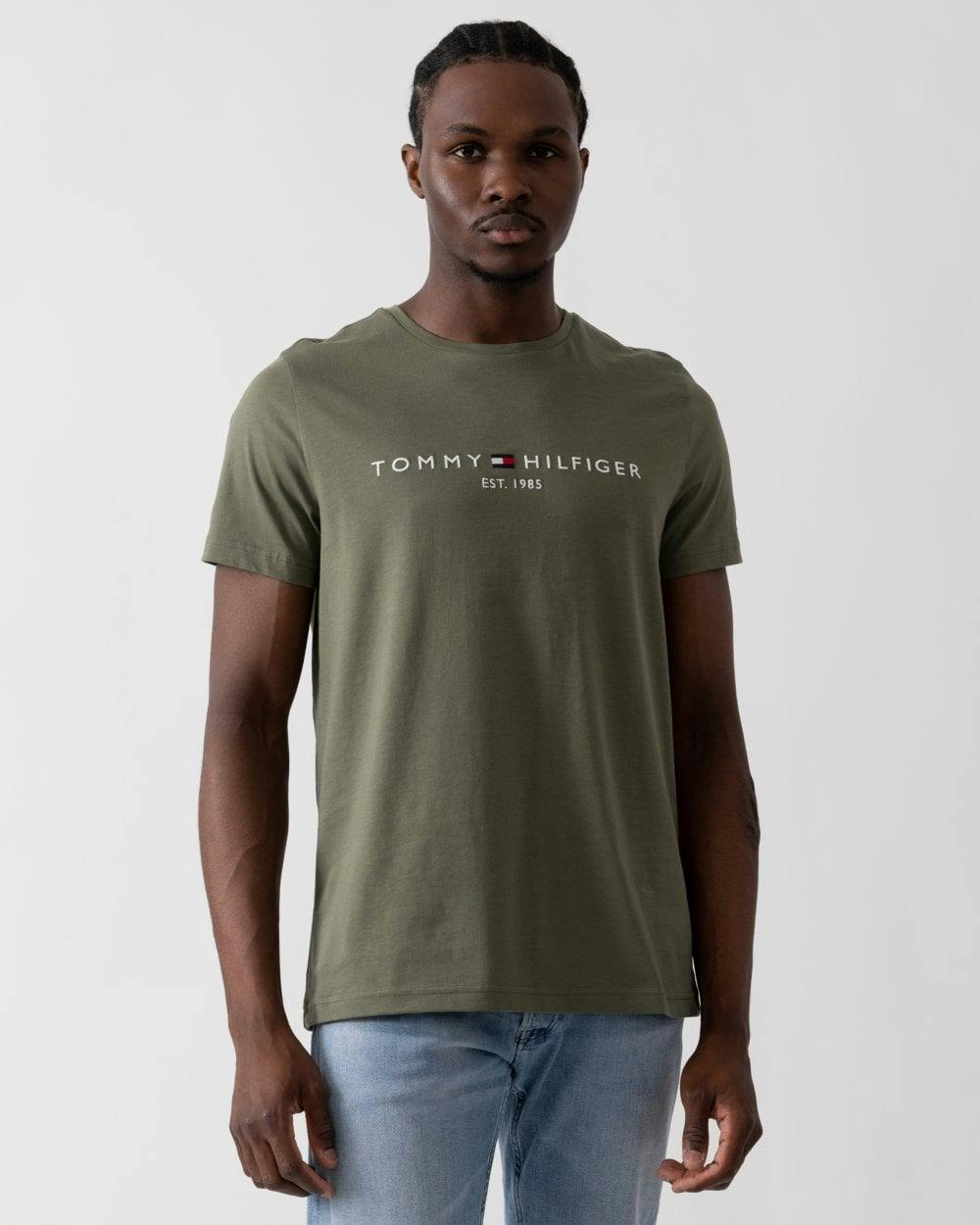 Tommy Hilfiger Men's Green Tommy Logo Basic T-Shirt - Battle - Battle - Xl