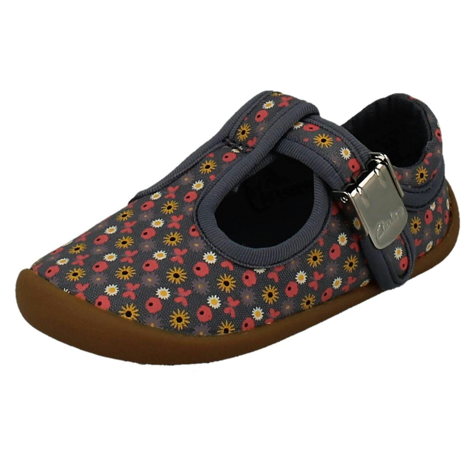 Clarks Girls Blue Canvas T-Bar Roamer Fly T - Print - Uk 5.5 Infant - F