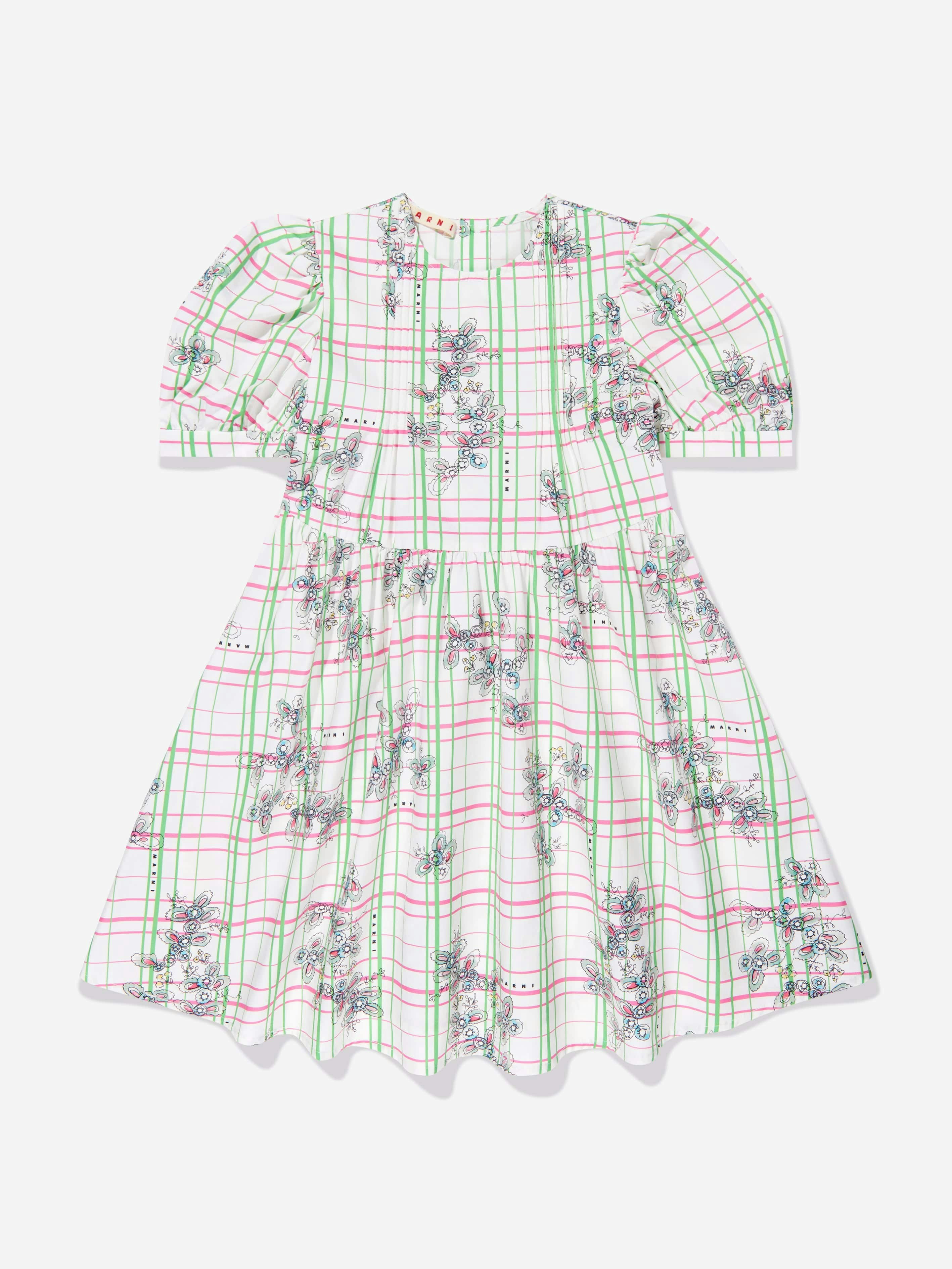 Marni Kids Girls Marni Checked Floral Dress In Multicolour - Multicoloured - 4 Yrs