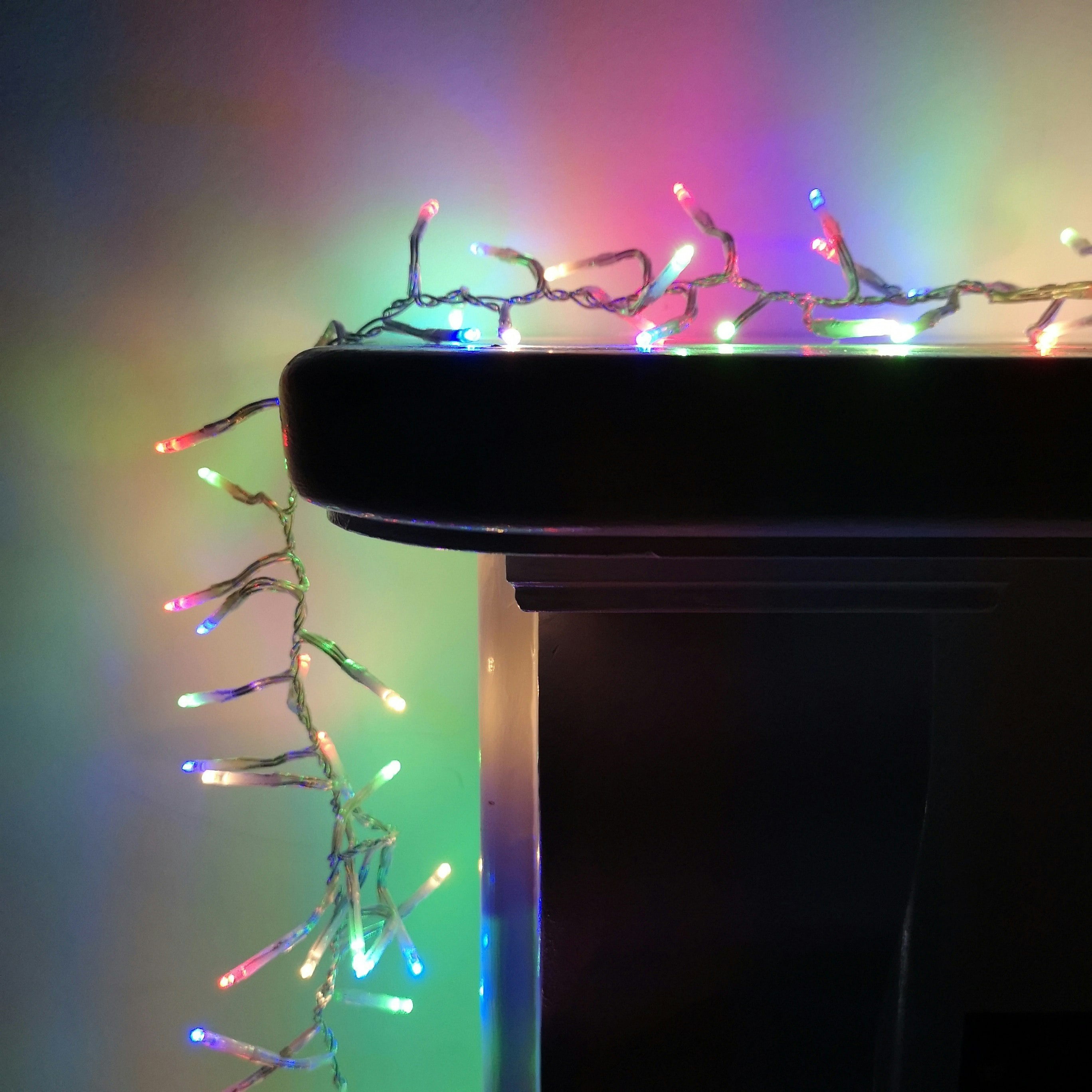 Rackhams Green 960 Led 12M Premier Cluster Indoor Outdoor Multi Function Mains Operated Christmas Lights With Timer On Clear Cable In Multicoloured