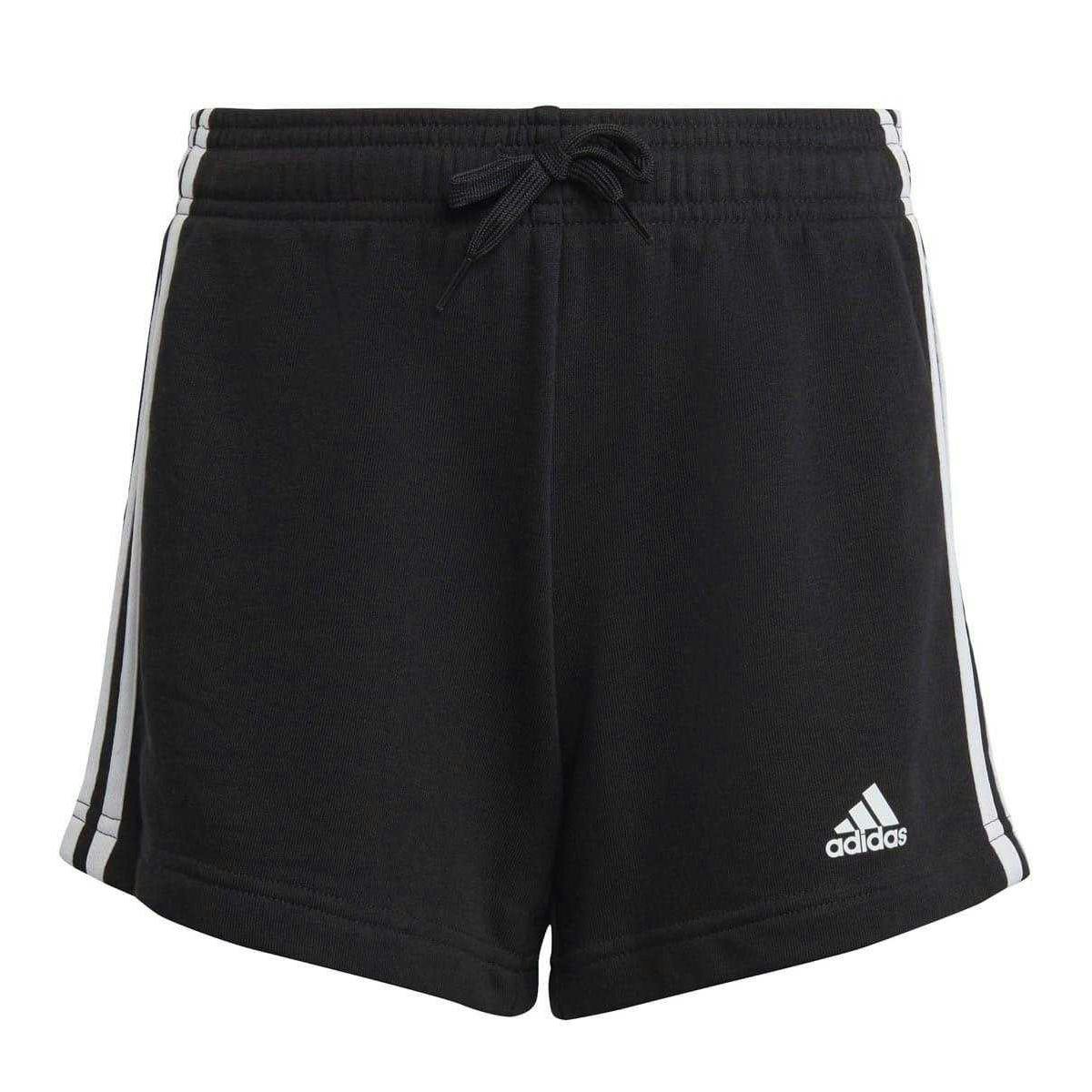 Adidas Girls Black/White Fleece 3 Stripes Shorts - 5-6 Years - 53% Cotton/36% Polyester/11% Viscose